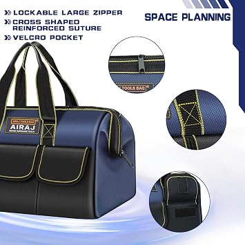AIRAJ Tool Bag 2-Pack Set, 14 & 16 Wide Mouth Tool Bags for Men and Women
