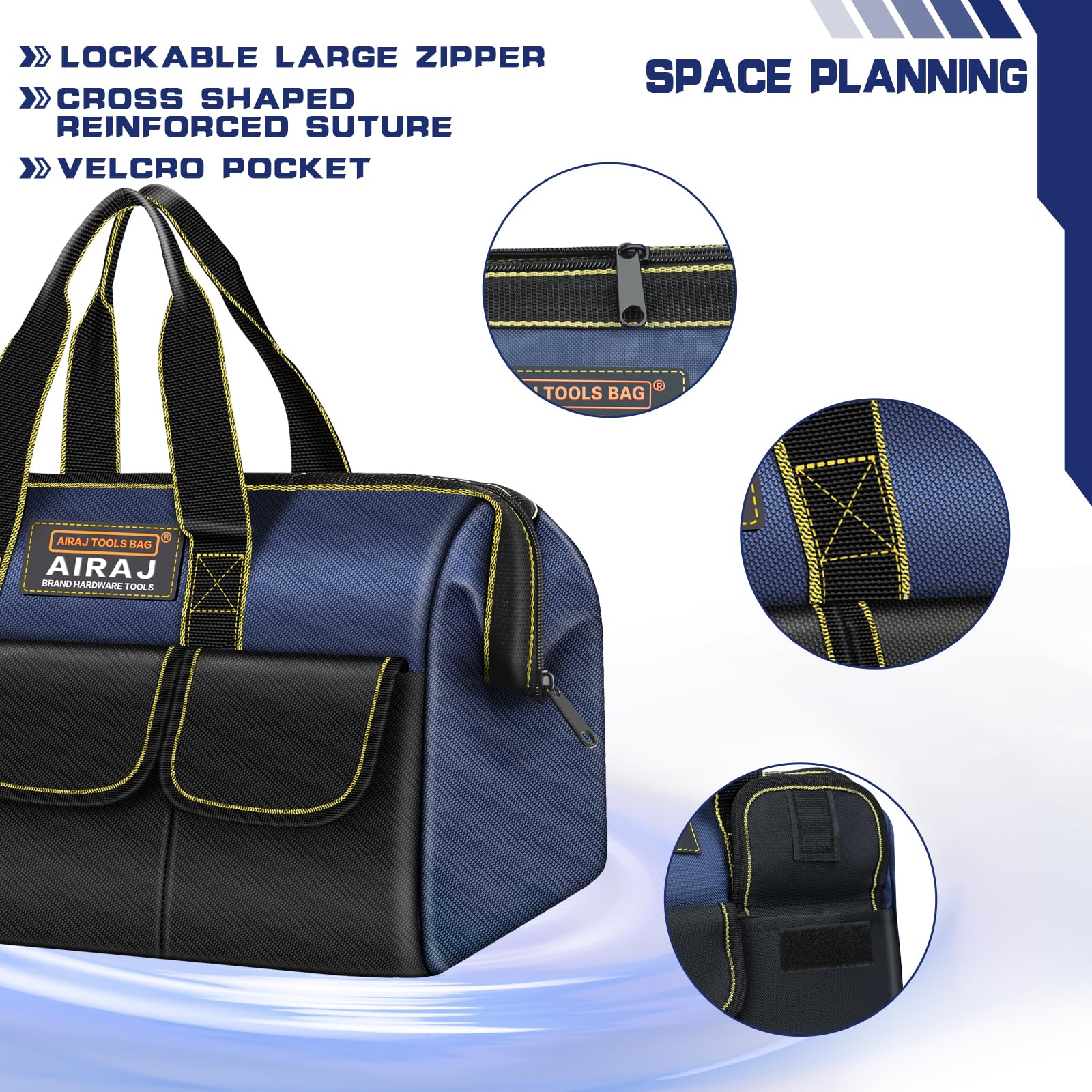AIRAJ Lot de 2 sacs à outils | Sac de rangement portable pour outils de 35,6 cm et 40,6 cm | Sacs à outils à large ouverture pour homme et femme | Petit sac à outils | Organisateur d'outils pour