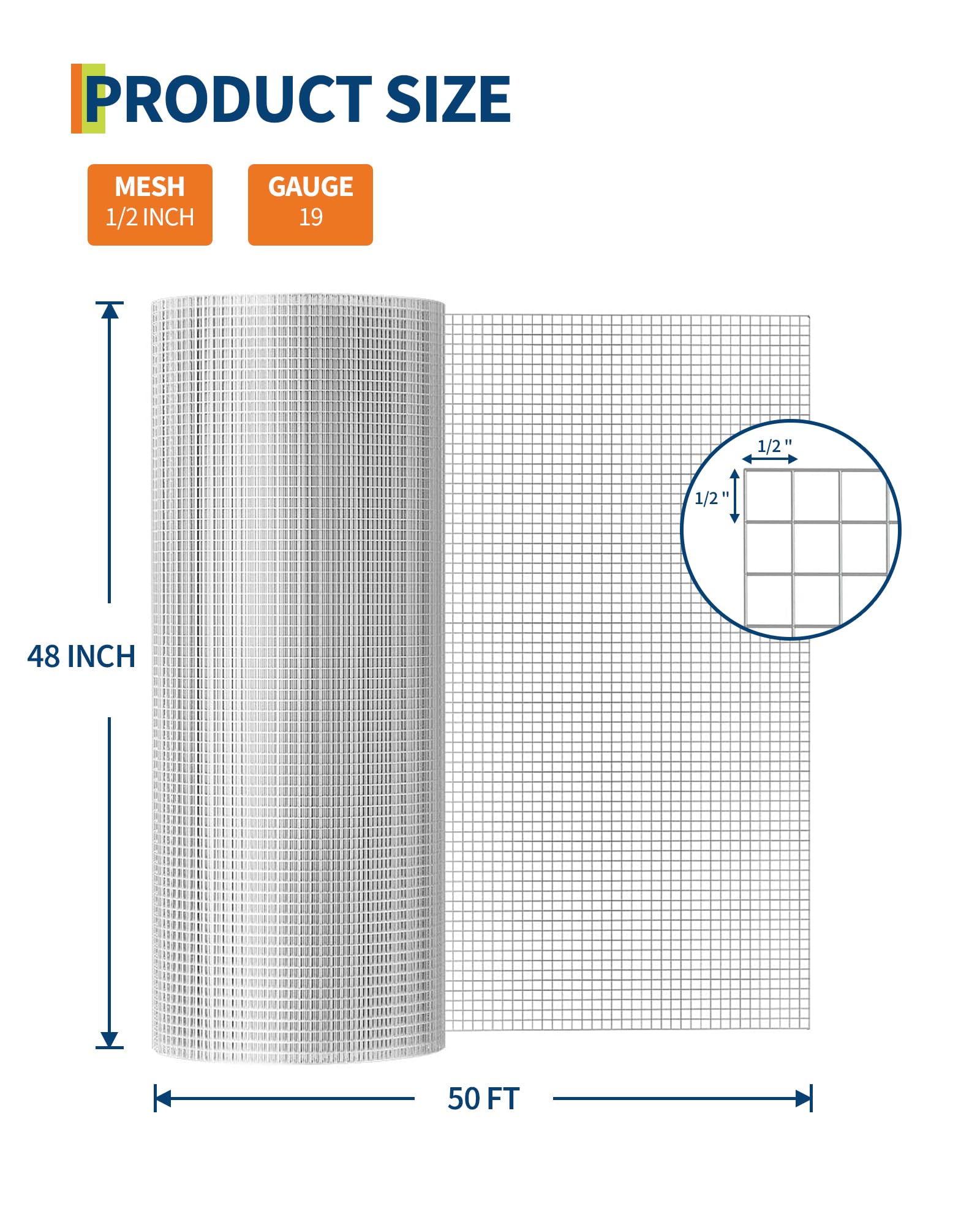 GarveeTech Grillage à Poule Galvanisé, Rouleau De 15 m x 1.2 m, Maille 12 mm, Treillis Soudé 19GA Pour Clôture Et Cage à Volaille, Argenté