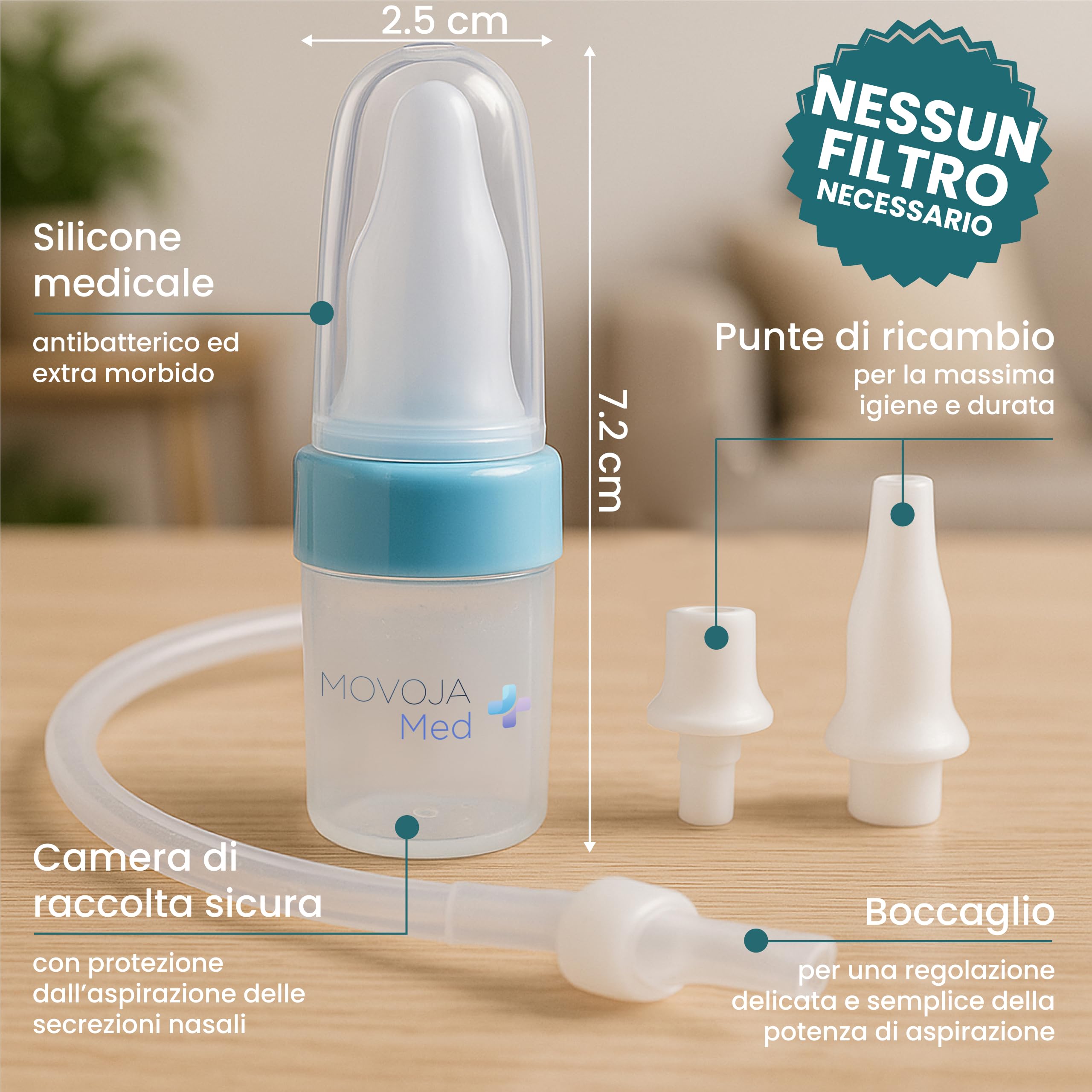 Fuchsi Aspiratore Nasale per Neonati-Bambini | Aspira-Muco Practico e Delicato| Senza Filtro |in Piu con Beccuccio Naso & Beccuccio Bocca- di Ricambio Incluso nella Confezione