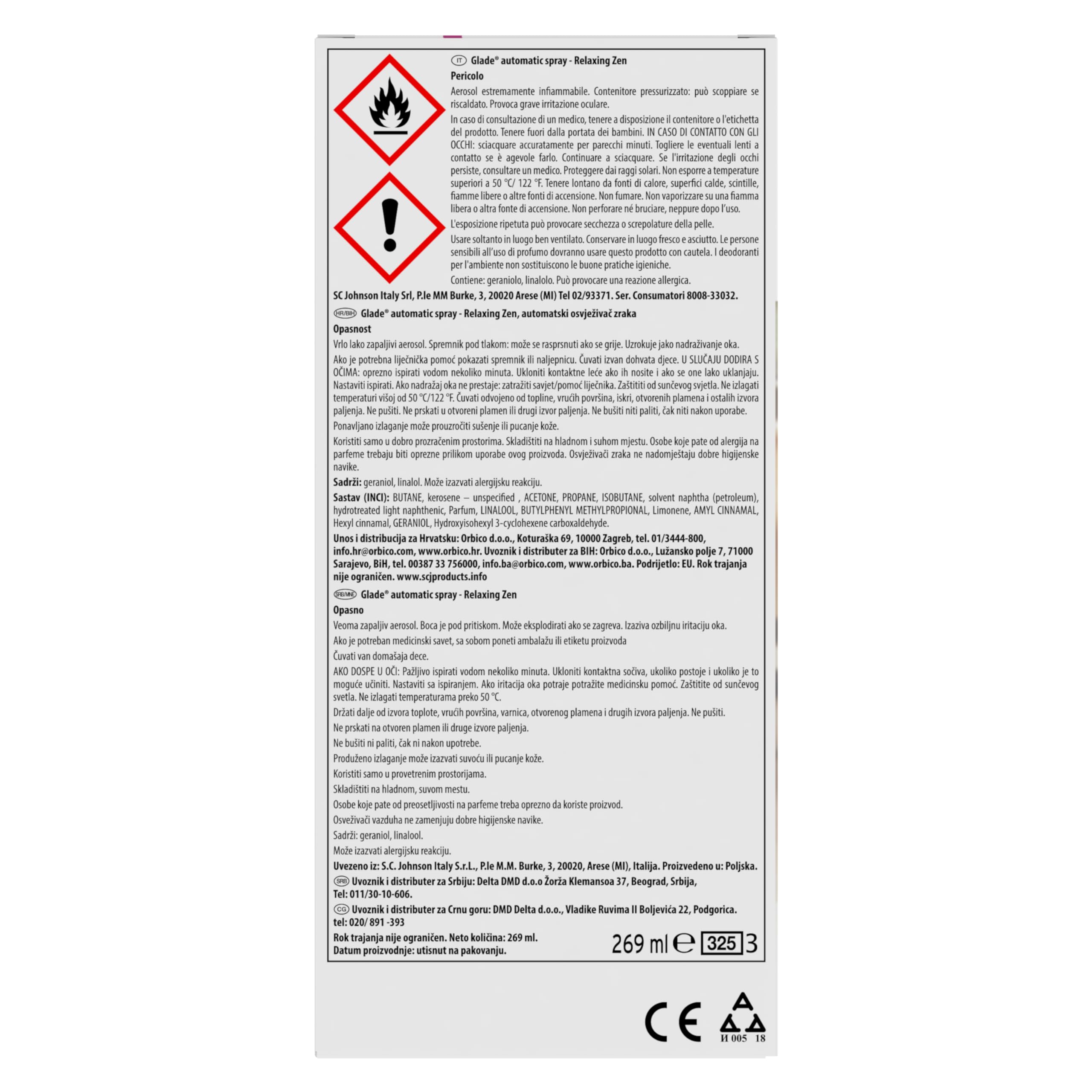 Glade Automatic Spray, Profumatore per Ambienti, Base con Ricarica, Fragranza Relaxing Zen, Confezione da 1 Diffusore e 1 Ricarica 269 ml, 2 Pile AA