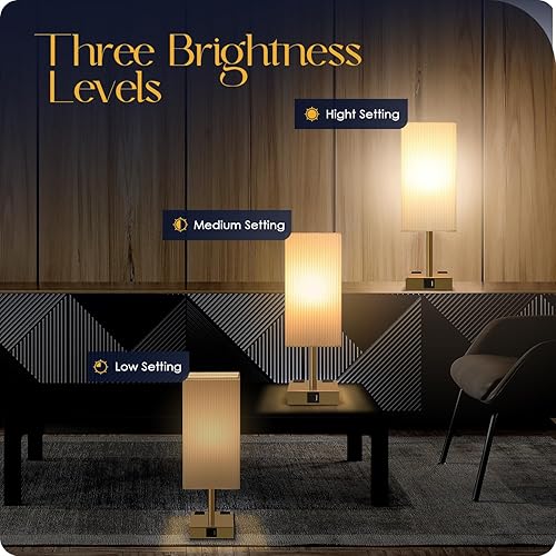 Miniatura 2 de Soilsiu Juego de 2 lámparas de mesita de noche de 3 vías regulables con puerto de carga USB C y USB A, 2 salidas de CA, bombillas LED de 3000 K