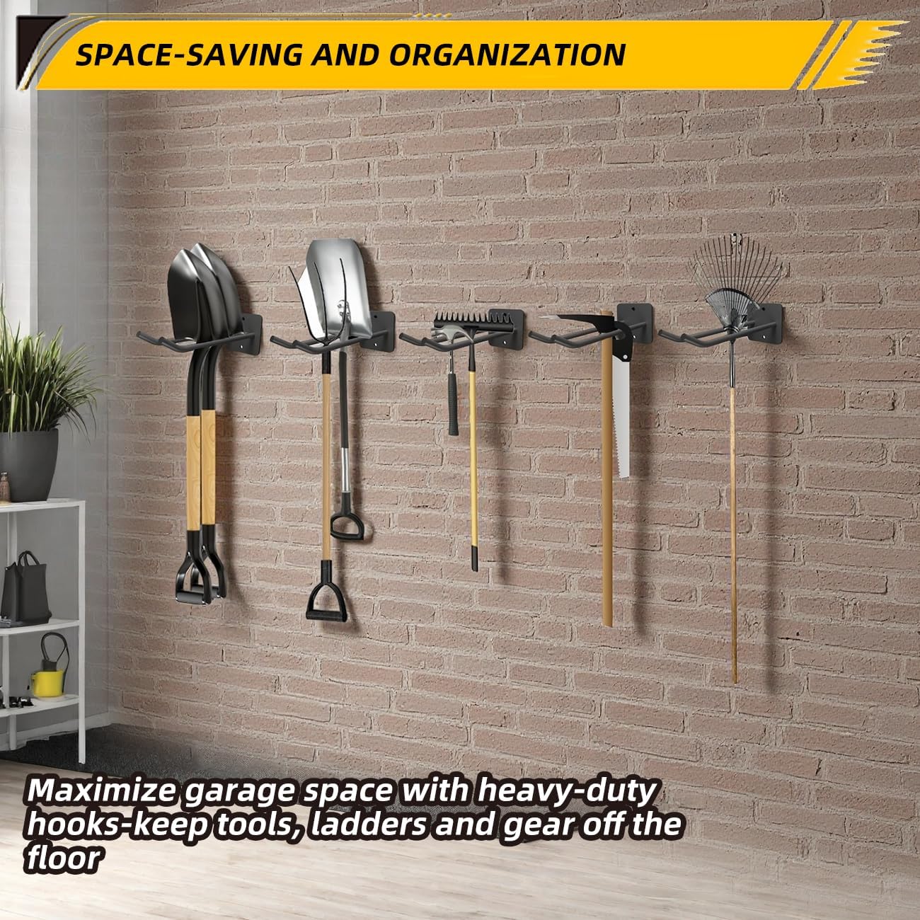 Garage Storage Hooks Heavy Duty Steel Tool Organizer Wall Mount Hangers Hooks Racks for Ropes Hoses and Garden Yard Tools Organization Holder Bulk Items Hanging Tool 9 Inch 4 Pack Holds 280 Pounds