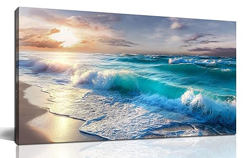 GUGIKA Ocean Wall Art for Living Room, Blue Wave and