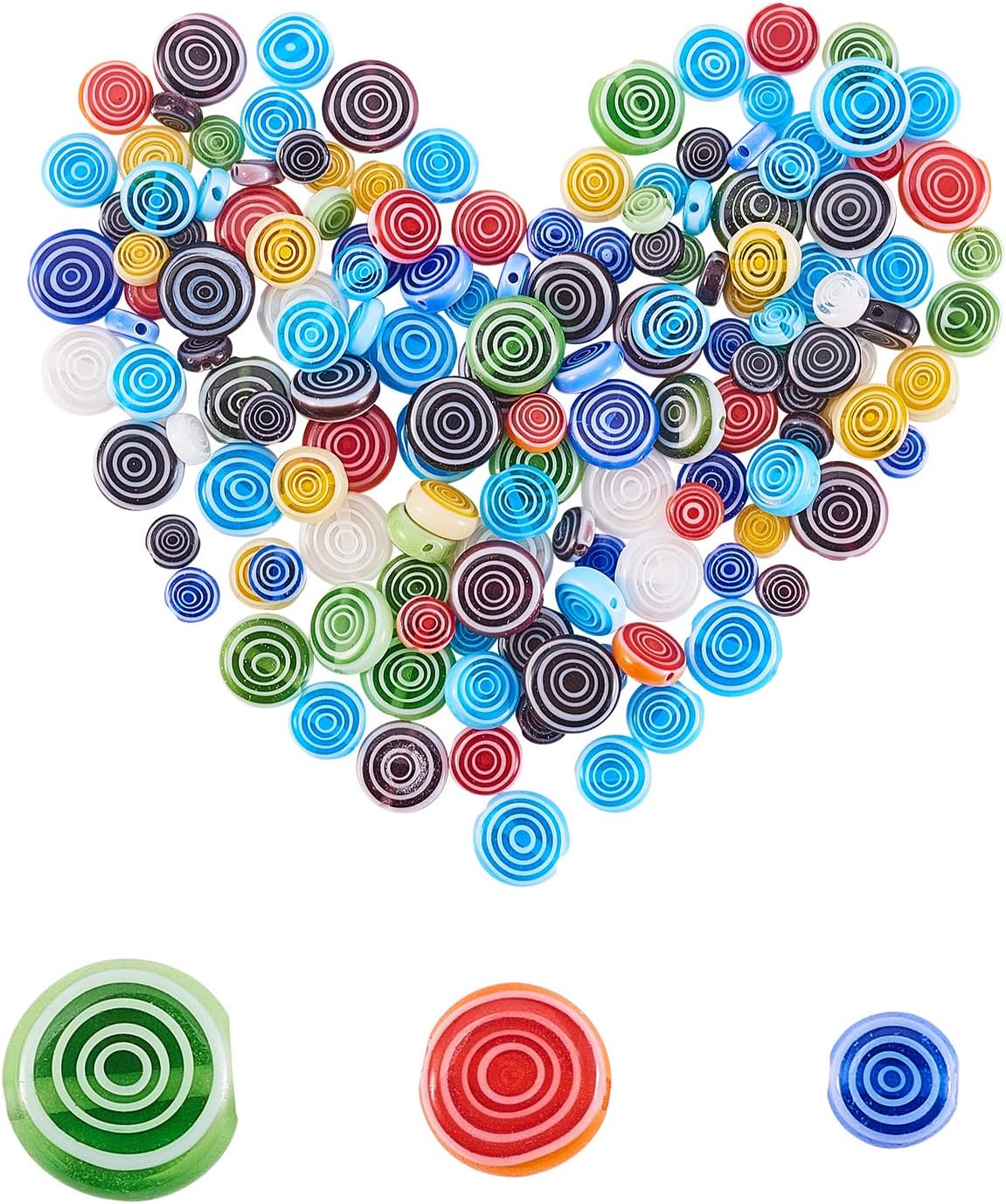 DanLingJewelry120Pcs Millefiori Lampwork Glass Loose Beads Flat Flower Printed Glass Round Spacer Beads for Jewelry Making