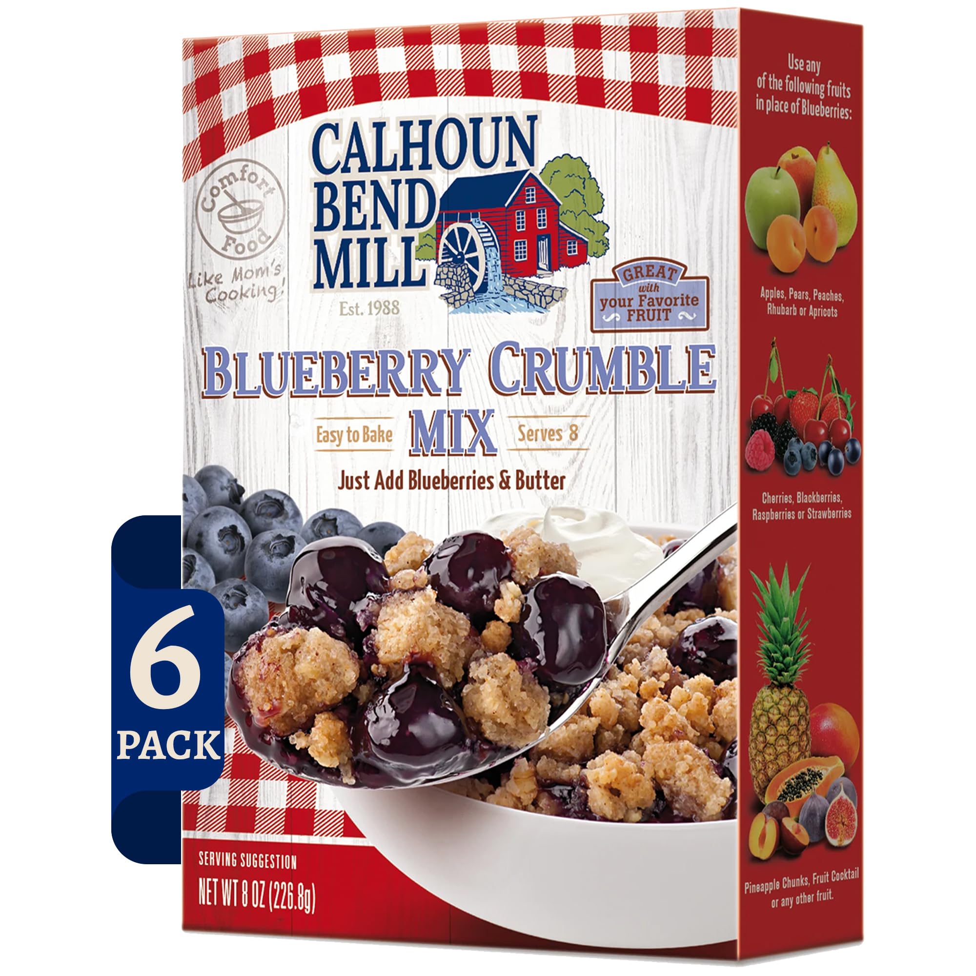 Calhoun Bend Mill Blueberry Crumble Mix | Delicious Easy to Make Crumble Dessert | Perfect for Blueberries or Your Favorite Fruits | Classic Dessert | Ideal for Baking Enthusiasts - 8 Oz (Pack of 6)