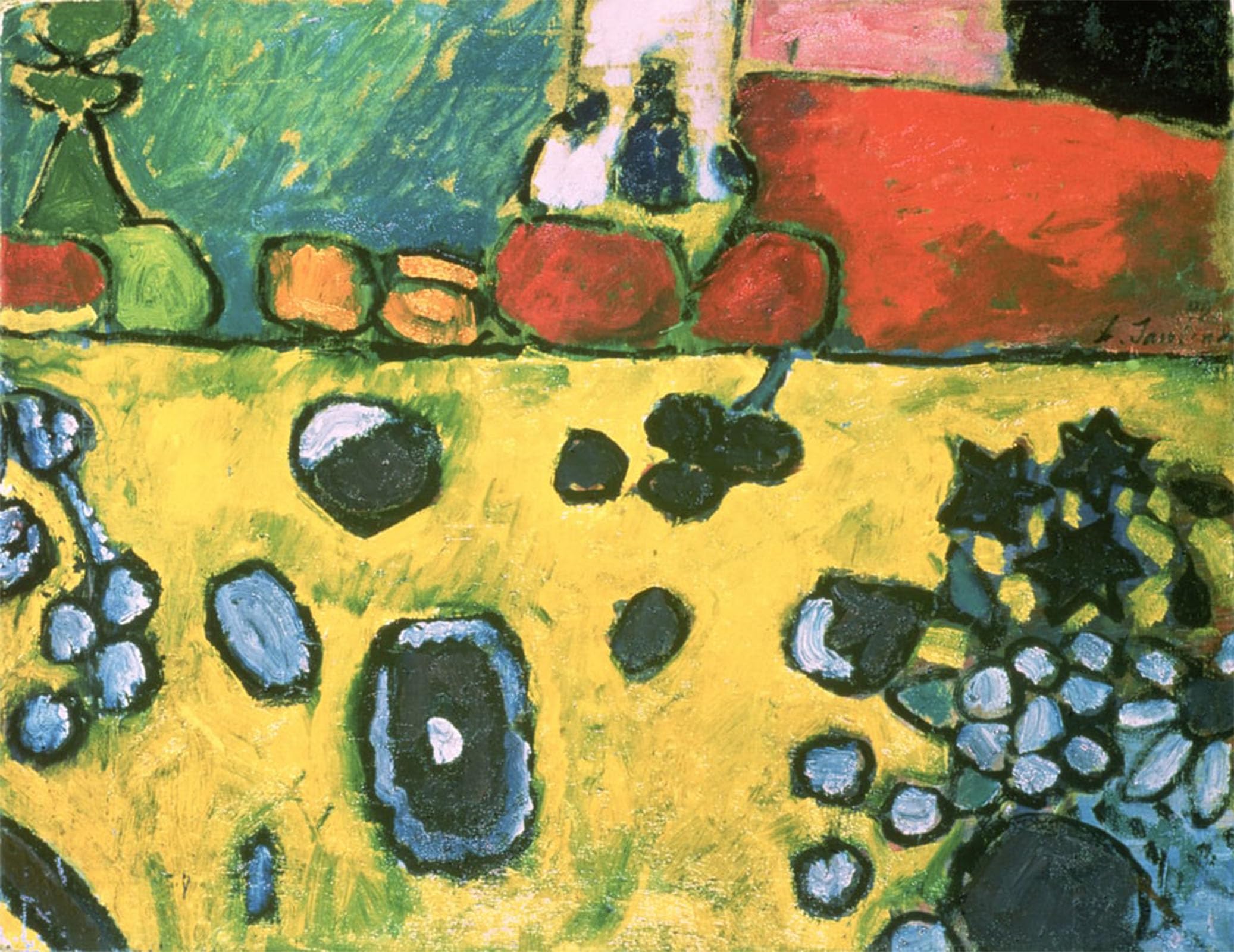 Artxlxxbn No Frame Famous Print Painting Colorful Art Print Still Life With A Colourful Tablecloth By Alexej Von Jawlensky Canvas Art Decorations For Home Decor 60X90cm