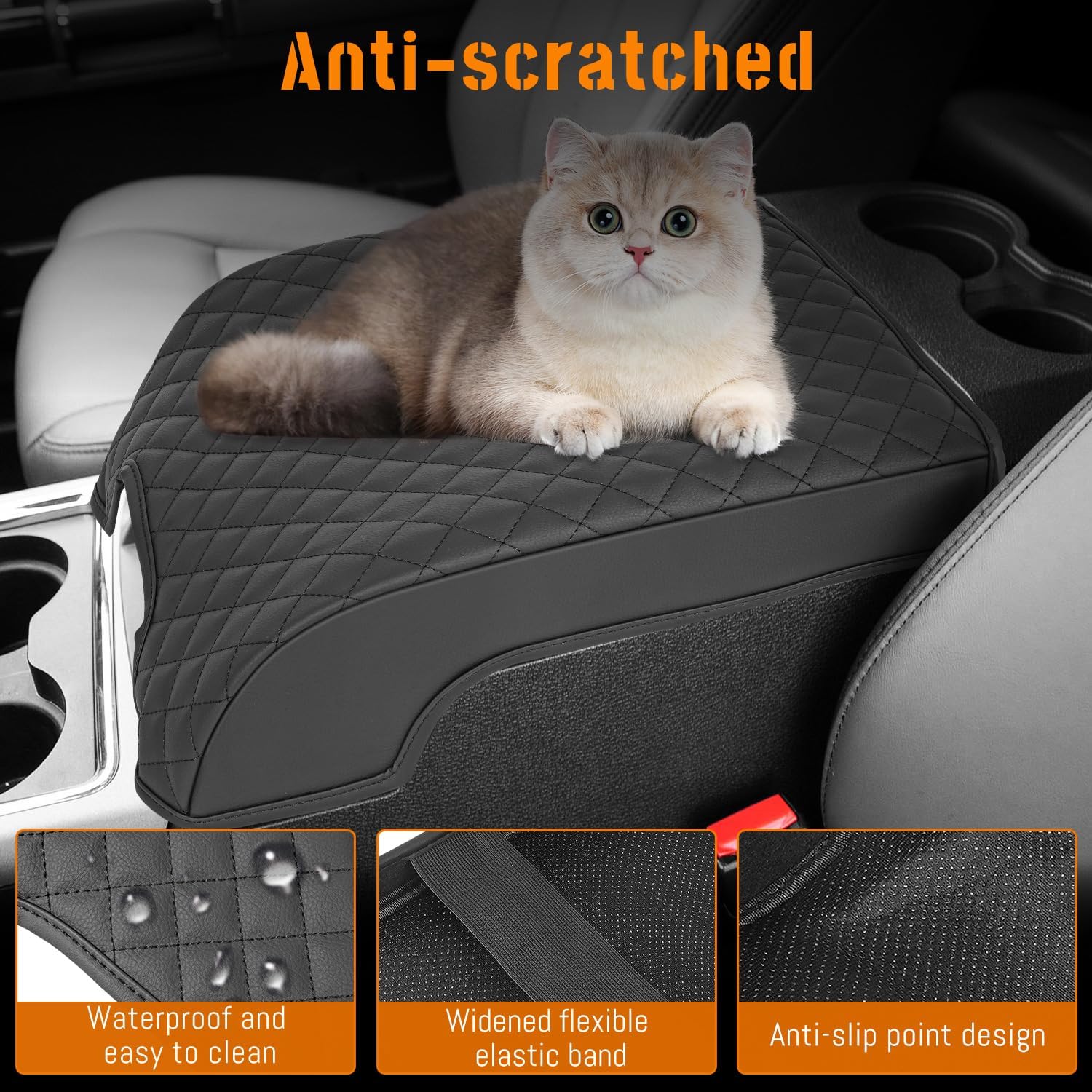 Center Console Cover fit for Ford F250 F350 F450 F550 2011 2012 2013 2014 2015 2016 Bucket Seat Console Only,Microfiber Leather Middle Console Armrest Cover,Arm Rest Box Lid Cushion Protector