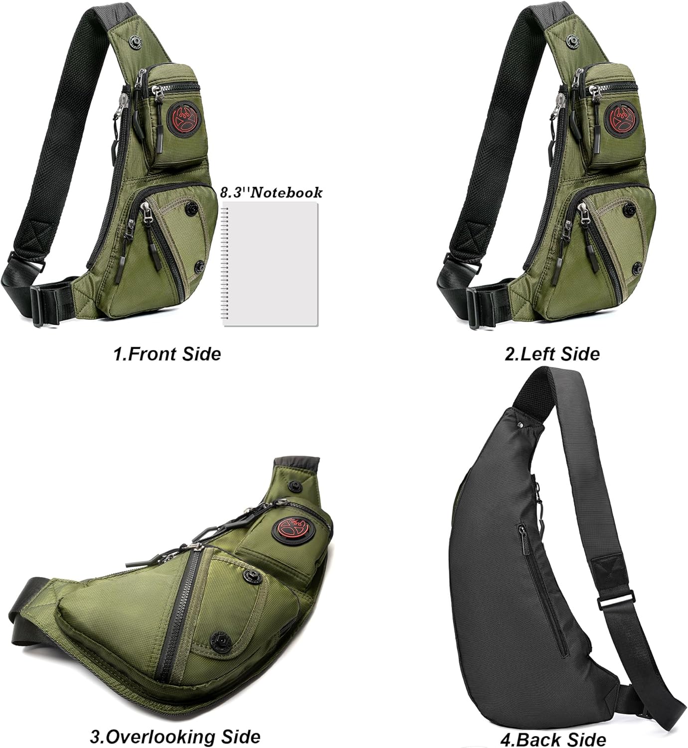 NICGID Sling Bag Chest Shoulder Backpack Crossbody Bags Casual Daypack for Men Women (Army green-2620N) - Image 2