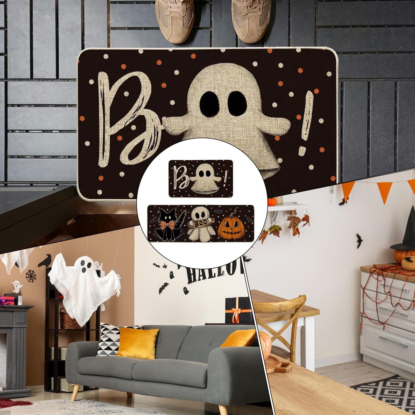 Dywany kuchenne na Halloween, maty kuchenne na Halloween | Dywan z duchami horroru w kuchni,Halloweenowy dywanik łazienkowy do kuchni, ganek do łazienki