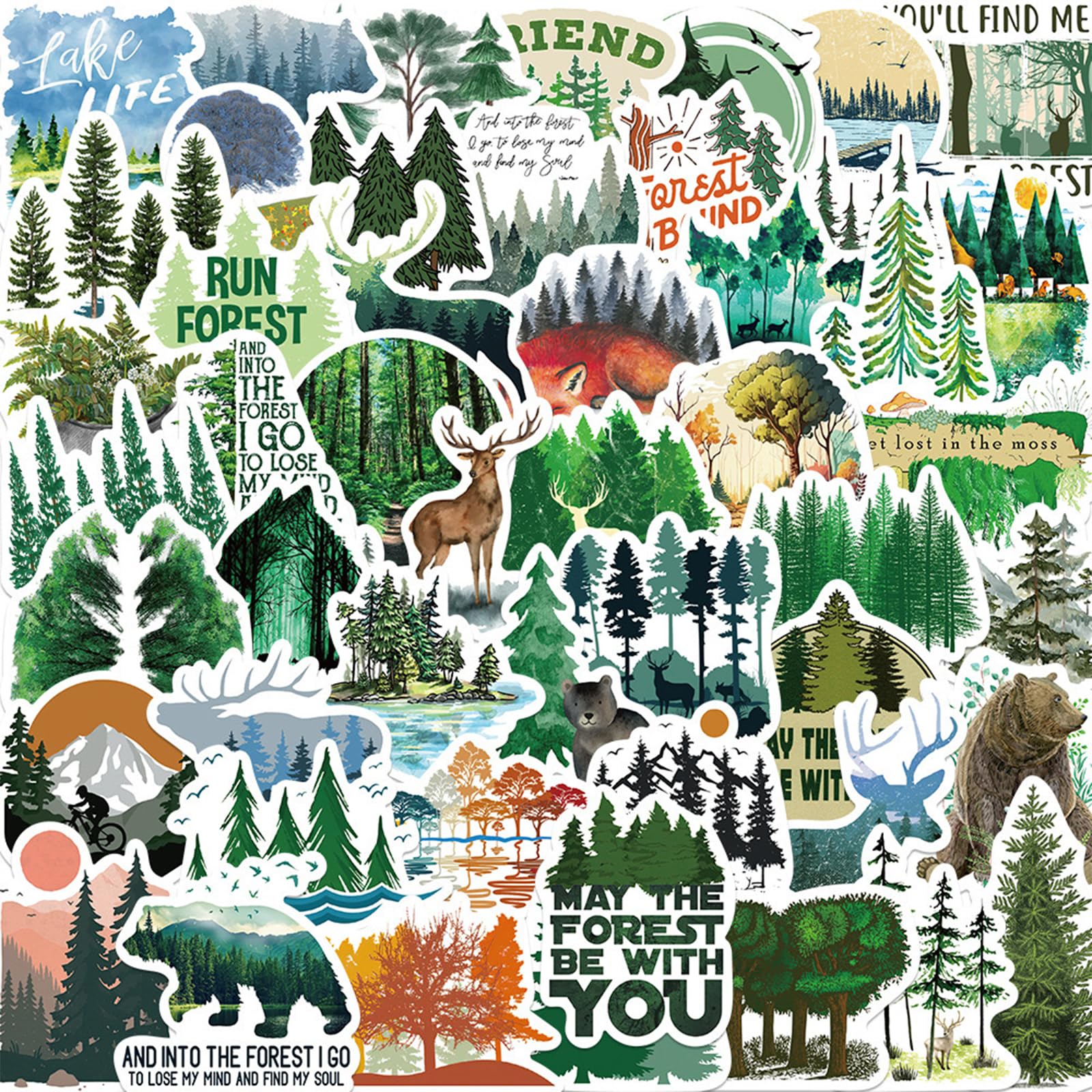 100PCS Forest Stickers, Adventure Aesthetic Decals Vinyl Waterproof Stickers for Water Bottle Laptop Luggage Helmet Skateboard Snowboard Guitar Scrapbook Phone Gifts for Teens Girls Kids Adult