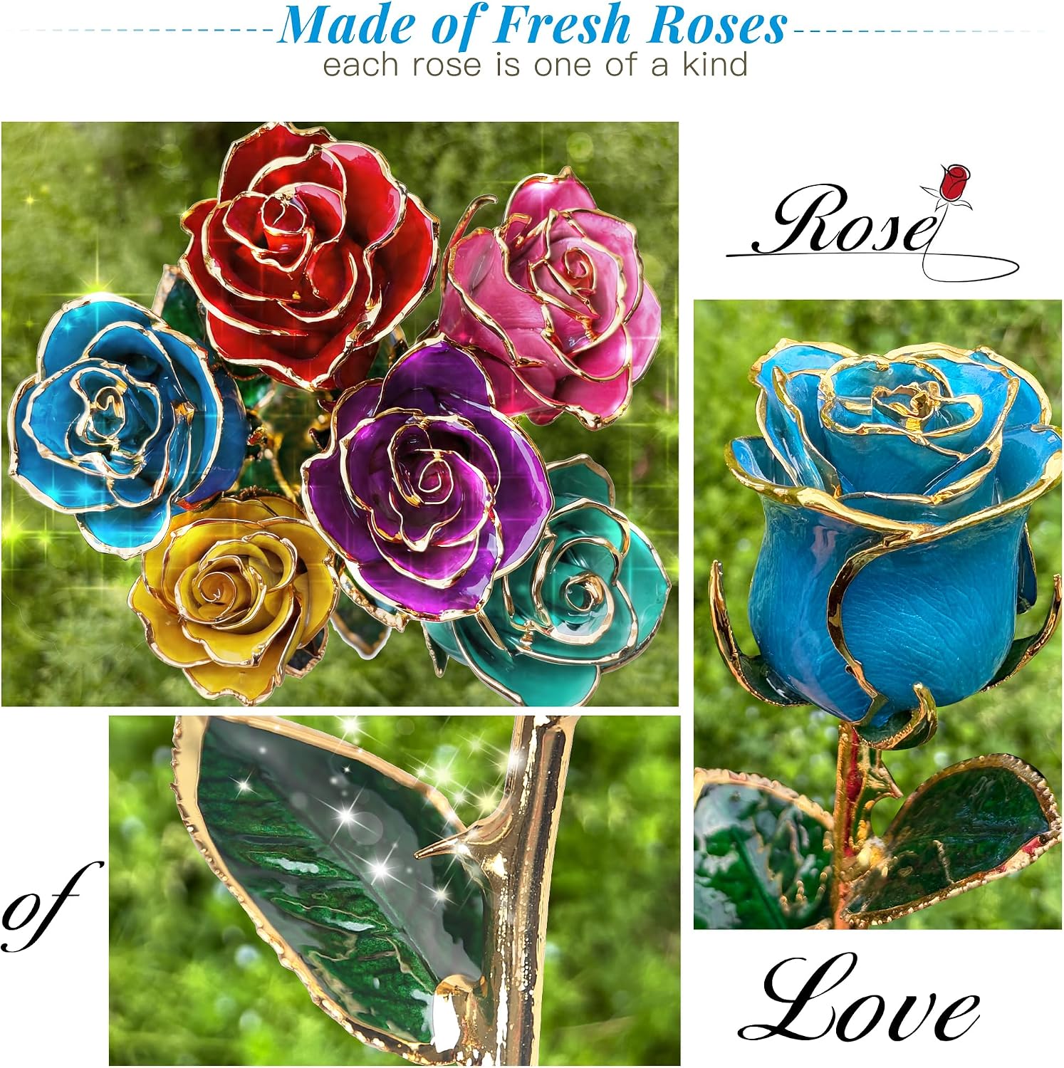 Sinvitron Gold Dipped Rose – Eternal Real Preserved Rose in Resin, Romantic Birthday Gift for Women, Perfect for Her on Valentines Day, Anniversary Mother’s Day (Deep Blue)