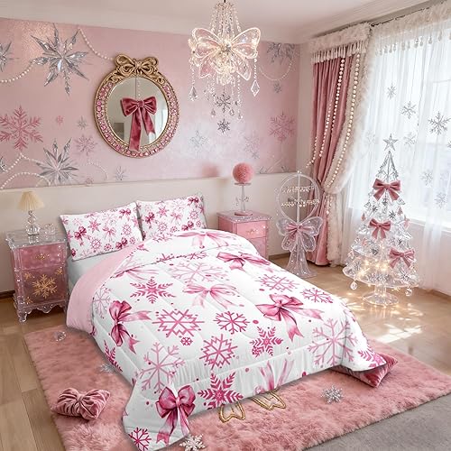 Miniatura 58 de Juego de edredón de Navidad para niños tamaño queen, ropa de cama festiva de dulces navideños, decoración de dormitorio/cabaña de Navidad para Multi