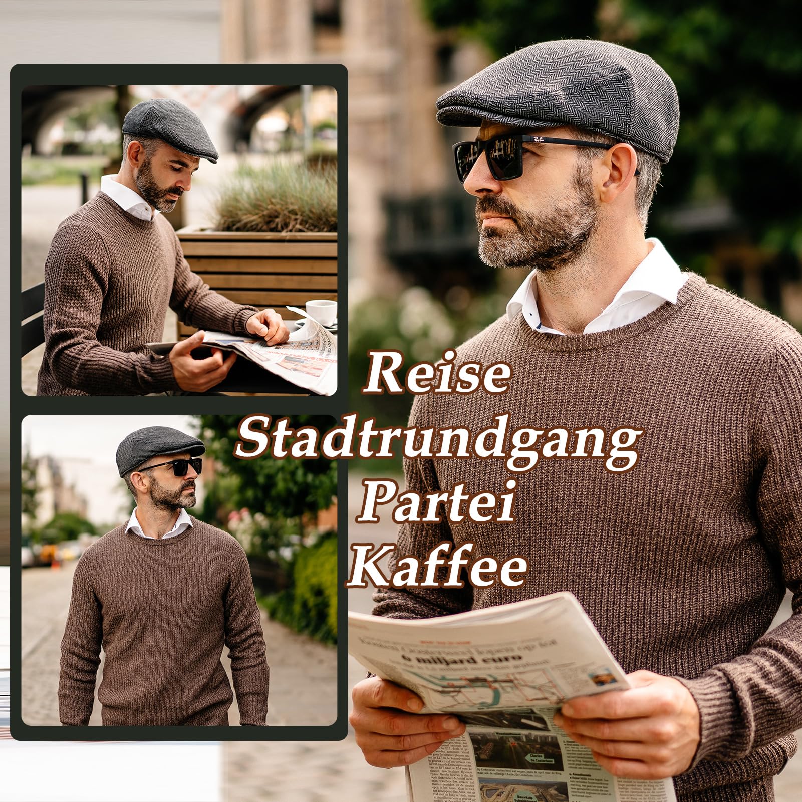 TOP-EX L/XL/XXL/XXXL męska czapka z mieszaną wełną, płaska czapka Newsboy, czapka z daszkiem, czapka beret, styl vintage, czapka Barrett Ivy Gatsby Cap Tweed Beret Peaked Caps