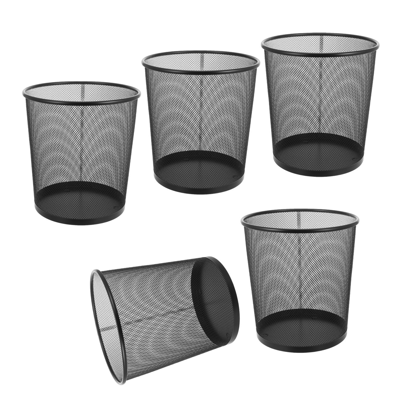Toddmomy Cestino per Rifiuti Nero in Ferro a Rete, Capacità 9l, Forma Rotonda, Set da 5 Pezzi, Semplice da Pulire, per Bagno e Ufficio