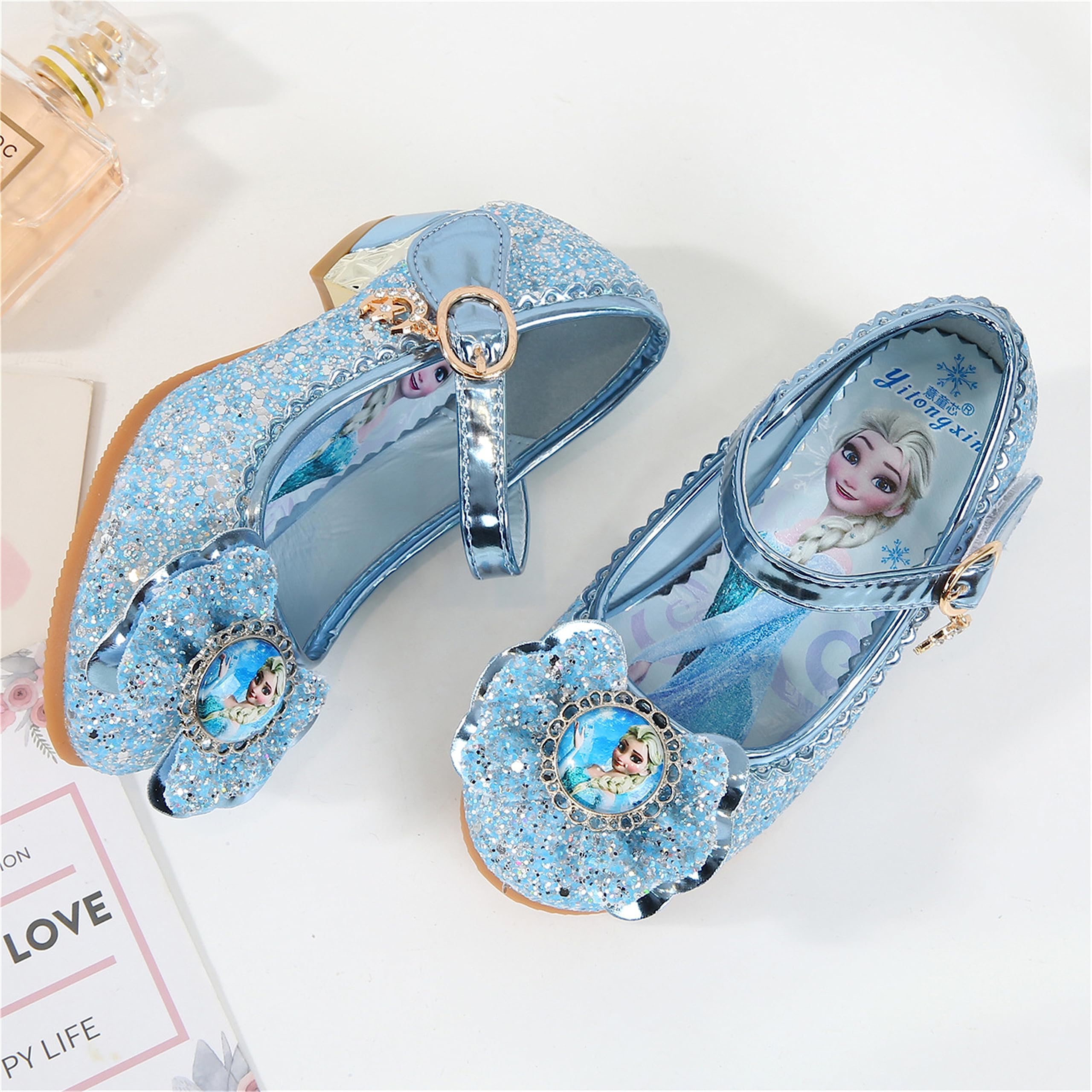 FStory&Winyee Bambino Congelato Principessa per Bambina Elsa Frozen Paillettes Scarpe Costume Ballerine Ballo Adatte per Feste Cerimonia Nozze Natale Cerimonia Carnevale Halloween,Blu,25