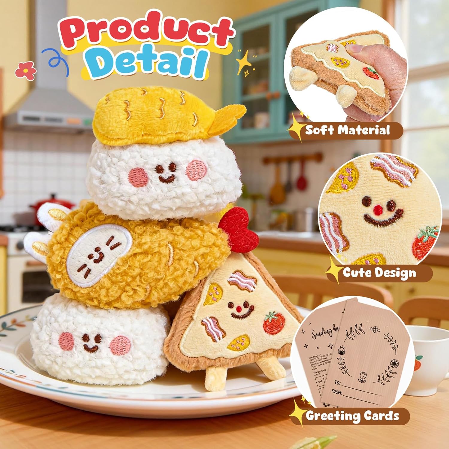 12Pcs Food Plush Cute Keychains Bulk 4" Small Stuffed Toys Kawaii Mini Backpack Keychain, Party Favors for Kids Birthday Gifts Classroom Prizes Goodie Bag Stuffers Easter Egg Basket Fillers
