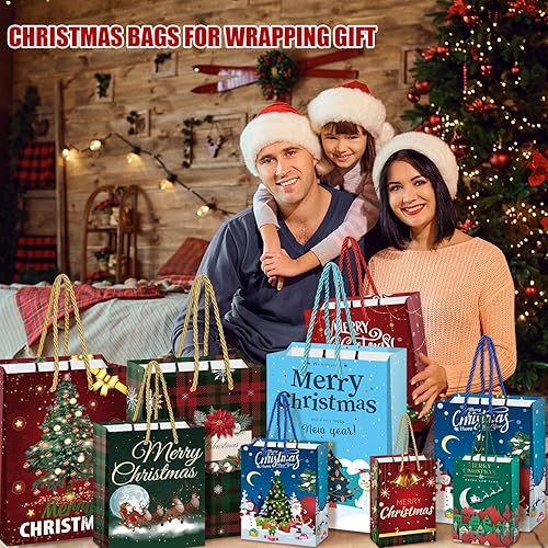 Miniatura 6 de Cholemy Juego de 50 bolsas de regalo de Navidad de varios tamaños, incluye 12 jumbo, 12, grandes, 12, medianas, 14 pequeñas bolsas de papel de