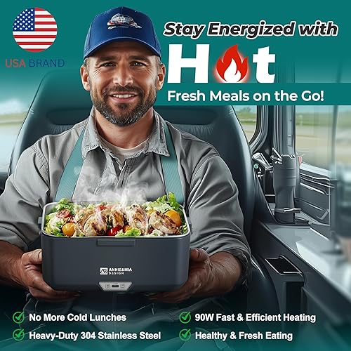 Miniatura 3 de Annie & Mia Design Fiambrera eléctrica para adultos, 100 W, 3.5 L, calentador de alimentos portátil de 2 capas, modo dual de 2.5 L + 1 litro,