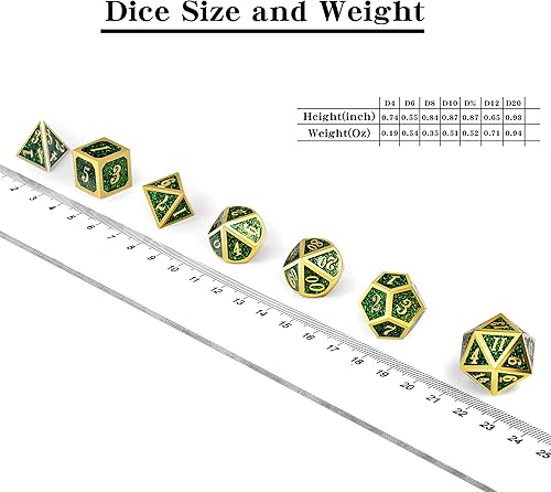 Miniatura 254 de DNDND - Juego de dados de metal para D&D, 7 dados DND verdes con caja de metal para juegos de rol como Dungeons and Dragons y juegos de mesa verde