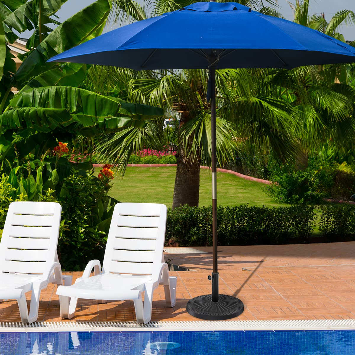COSTWAY Stojak na parasol przeciwsłoneczny Ø 49 cm, stojak na parasole z żywicy syntetycznej, okrągły stojak na parasole balkonowe, stojak na parasole rynkowe, stojak na parasole 38/48 mm