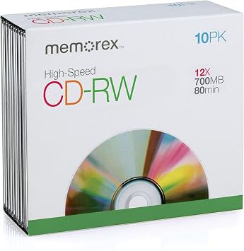 Memorex 700MB/80-Minute 12X CD-RW Media 10-Pack with Slim Jewel Cases