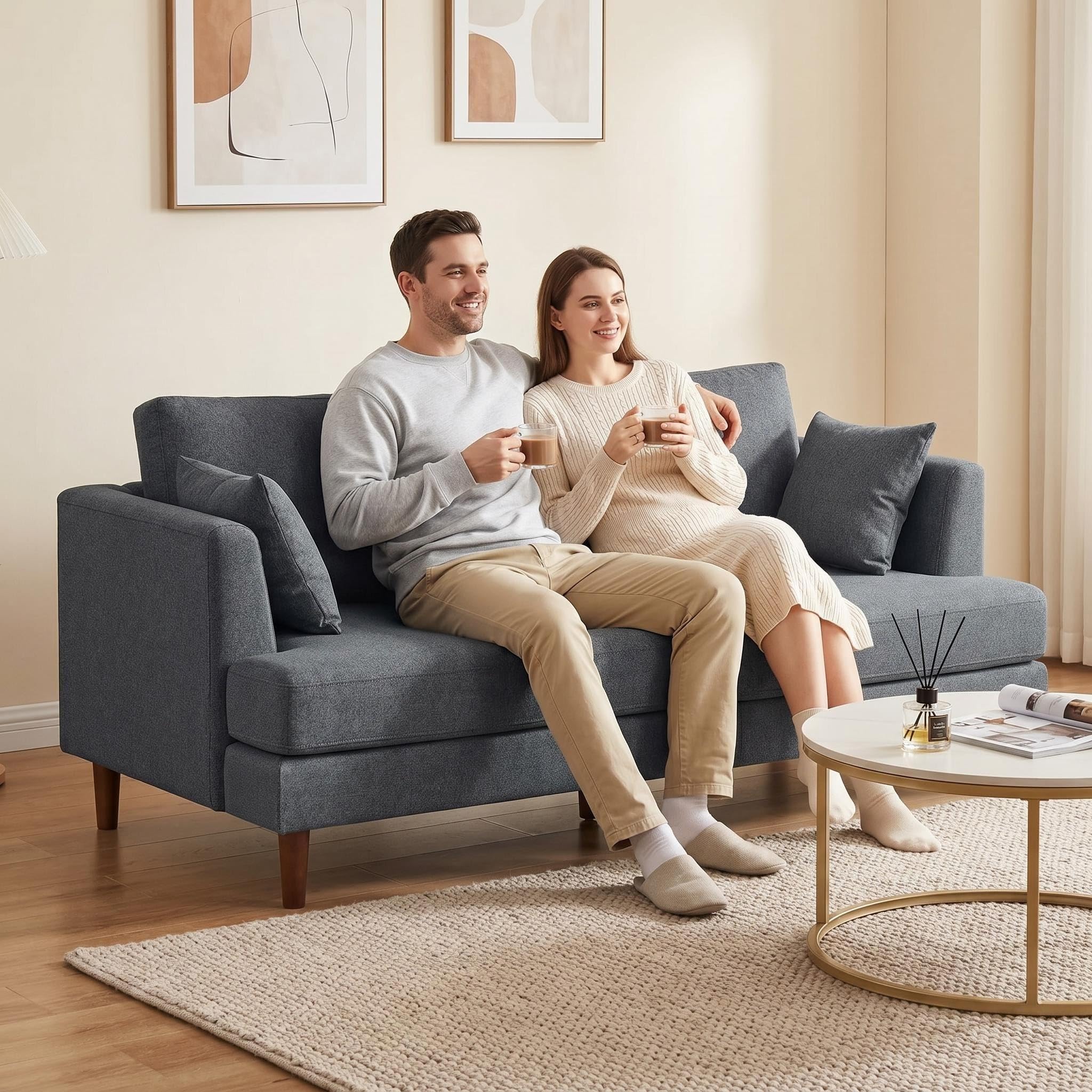 Wide Loveseat Sofa, Extra Spacious Seating, Deep Cloud Couch with Removable Cushions, Mid-Century Modern 2-Seater for Living Room & Small Spaces