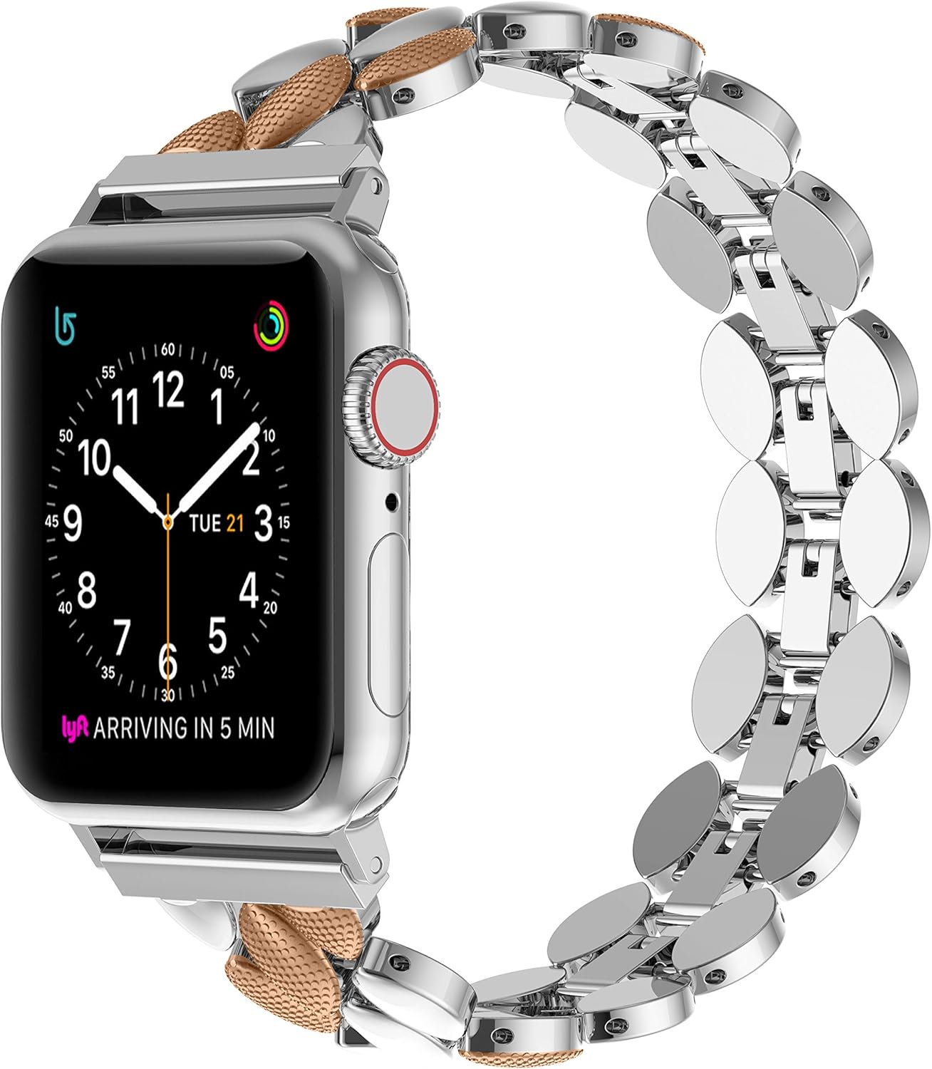 Moolia Elegant Metal Strap Compatible with Apple Watch Band 38mm 40mm 41mm 42mm Metal Fashion Women Replacement Strap Bracelet for iWatch Series 11/10/9/8/7/6/5/4/3/2/1 Rose Silver - Image 2