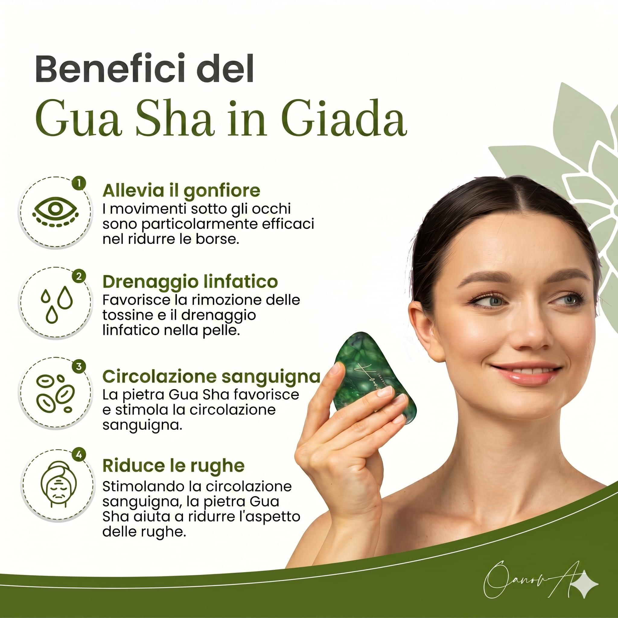 Kit Gua Sha per Viso e Corpo & Roller | Pietra Di Giada Verde | Massaggio Antirughe & Drenaggio Linfatico | Lifting Mento Doppio | Guasha | Maderotherapy | Gasha | Raffinare Shaper del Viso [OanovA]