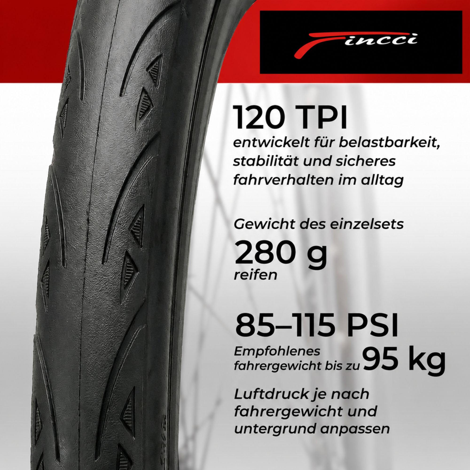 Fincci Rennrad Reifen 700x25c - Paar Fahrradreifen 28 Zoll mit 1 mm Pannenschutz 120 TPI - Slick Langlebiger Fahrradmantel 25-622 für Gravel Bike, E Bike, Tourenräder, Hybrid Fahrrad - 2er Pack