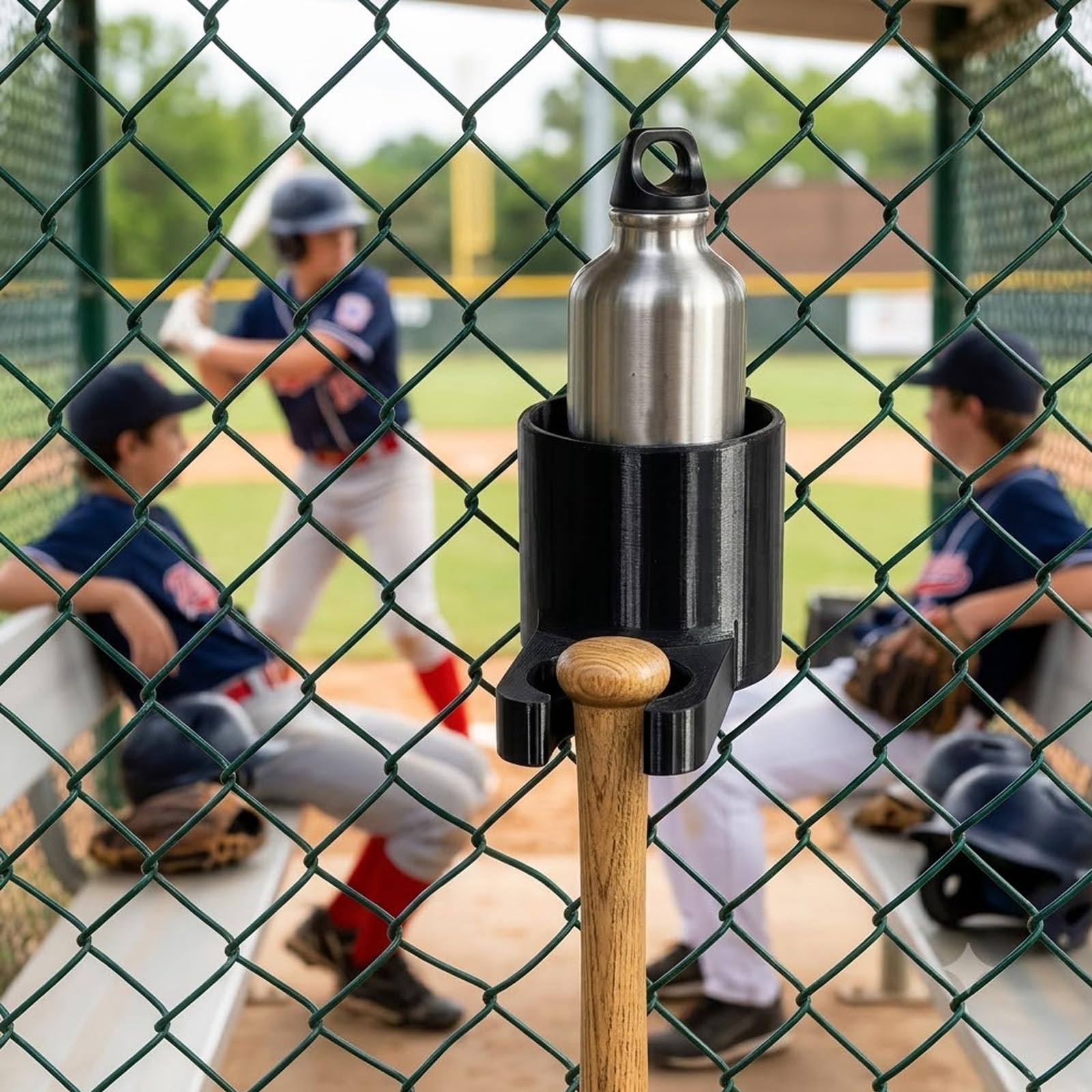 Baseball Fence Cup Holder with Bat Hook 2-in-1 Dugout Water Bottle Holder | Bat Hanger fo…