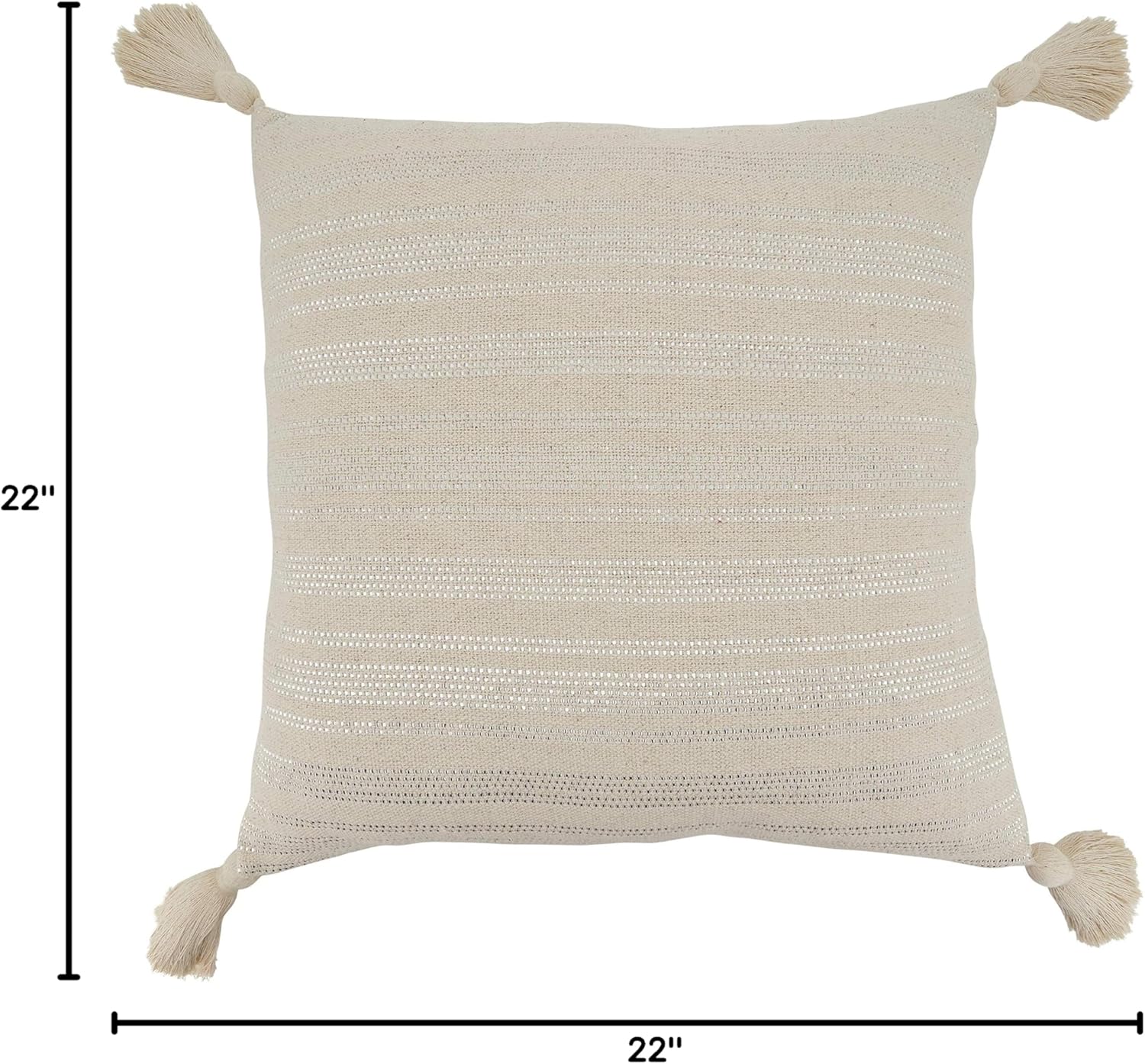 SARO LIFESTYLE Thea Collection Poly-Filled Shimmer Line Design Throw Pillow, 22", Natural