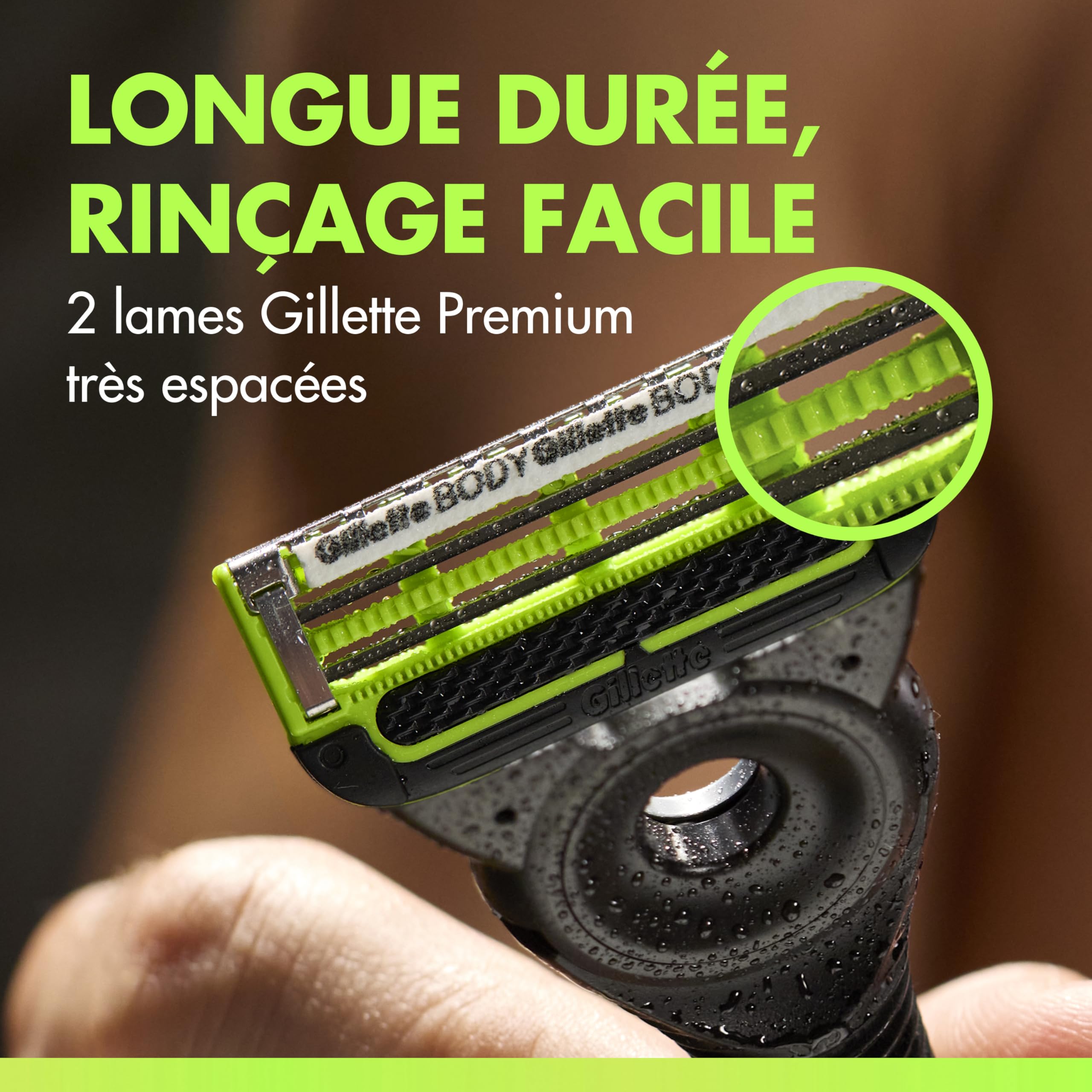 Gillette Labs Body + Intimate Lames de Rasoir Homme, Pack de 8 – Cartouches de Rasage pour la Zone Intime et le Corps, Tête à 2 Lames Très Espacées, Barre Anti-Poils Incarnés et Irritation