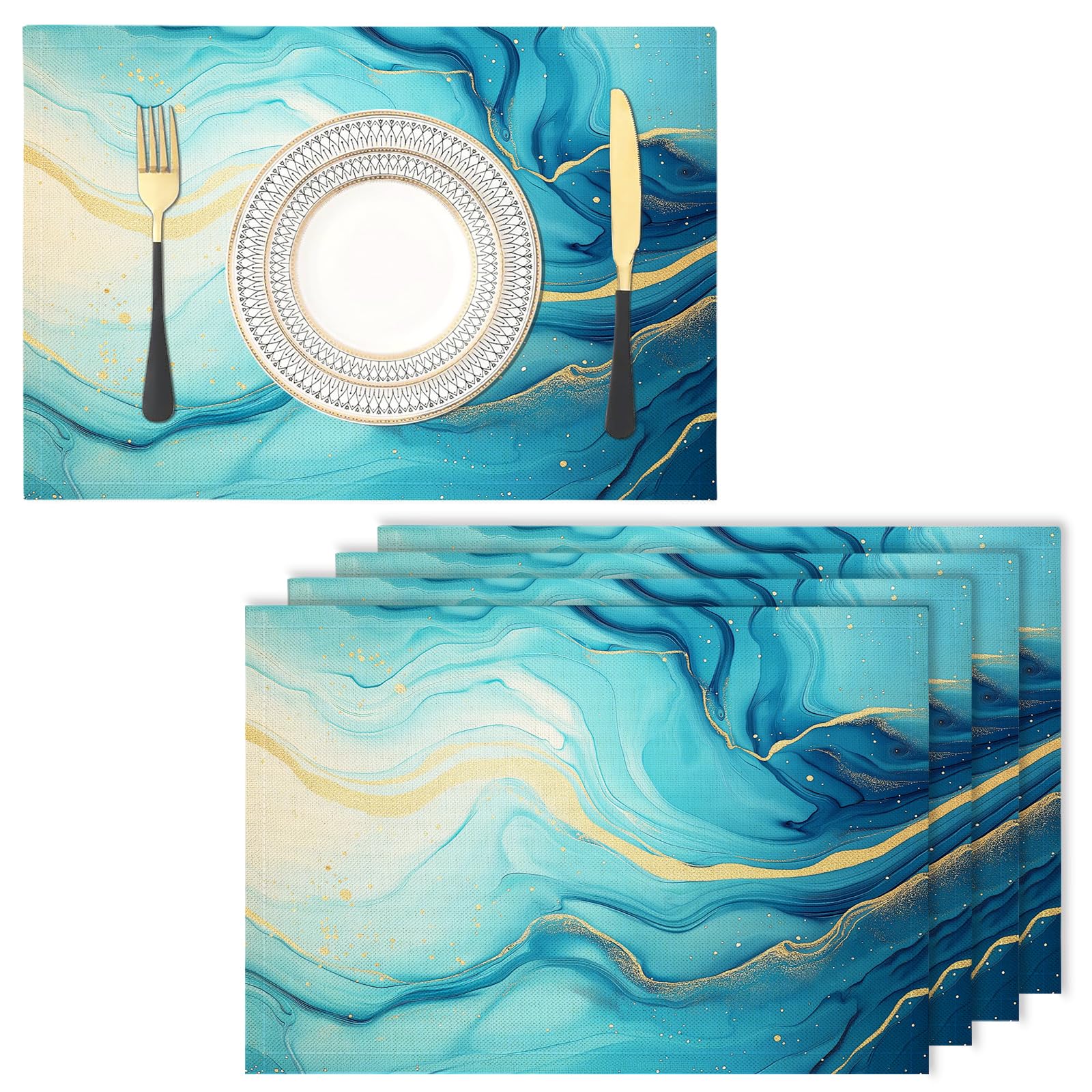 Cotton Linen Placemats - marble - Pack of 4 watercolor Heat Resistant Washable Dinner Mats Kitchen Dining Place Dinner Table Setting