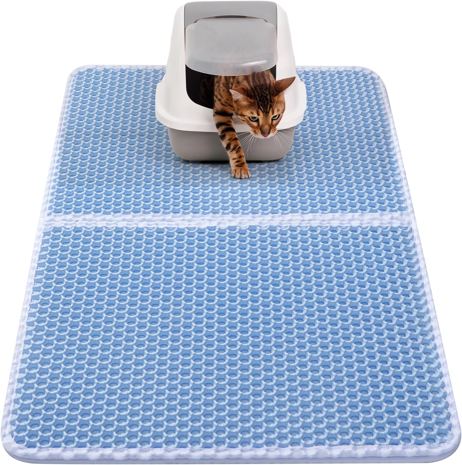Waterproof Cat Litter Mat,Honeycomb Double Layer Trapping Litter Design，Foldable EVA  Litter Trapping Mat Easy to Clean (15.7x19.7 Inch, Blue)