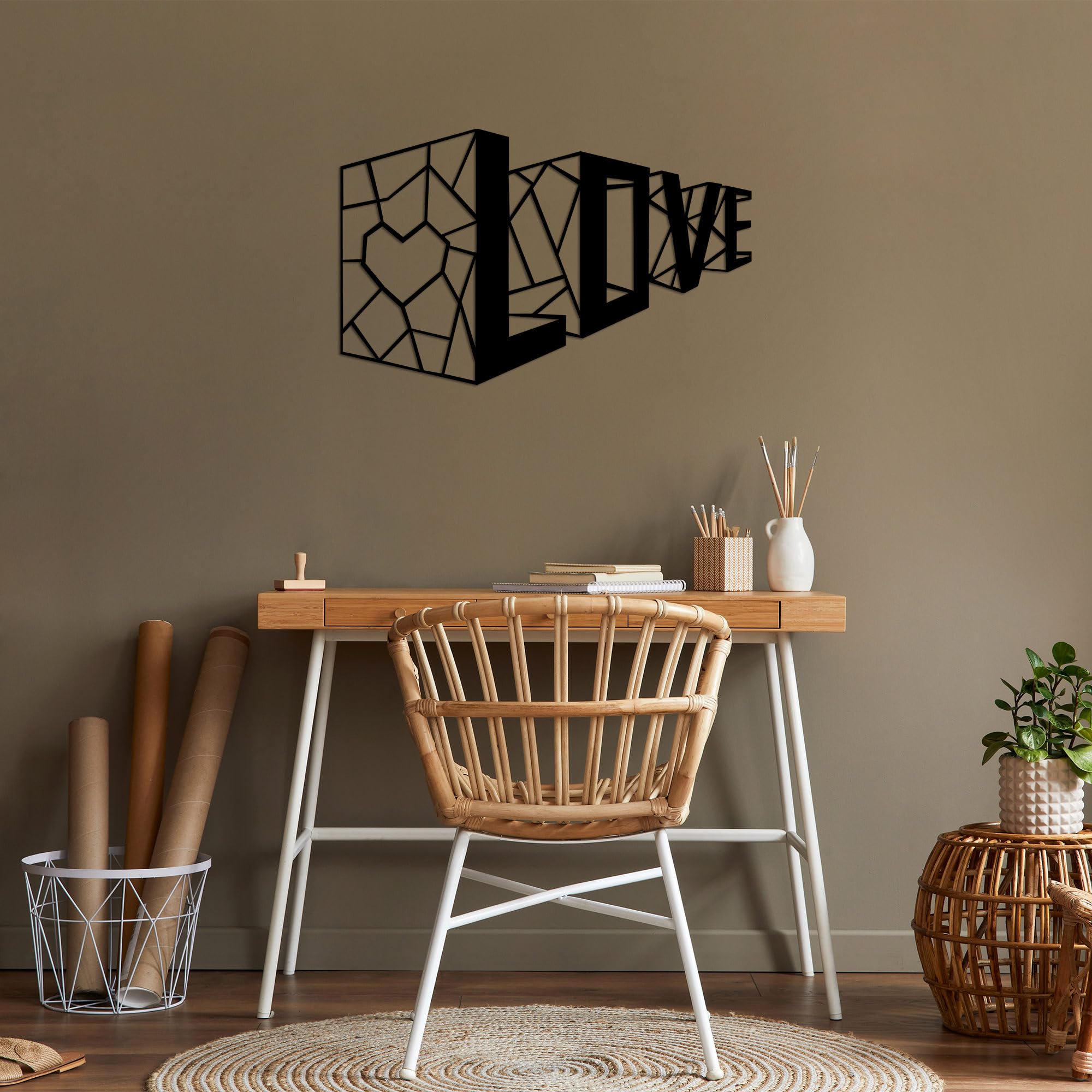 Stylish Black Decorative Metal Wall Accessory, 68 x 42 cm, 100% Metal, 1.5 cm Thickness, Perfect for Modern Home Decor & Office Spaces