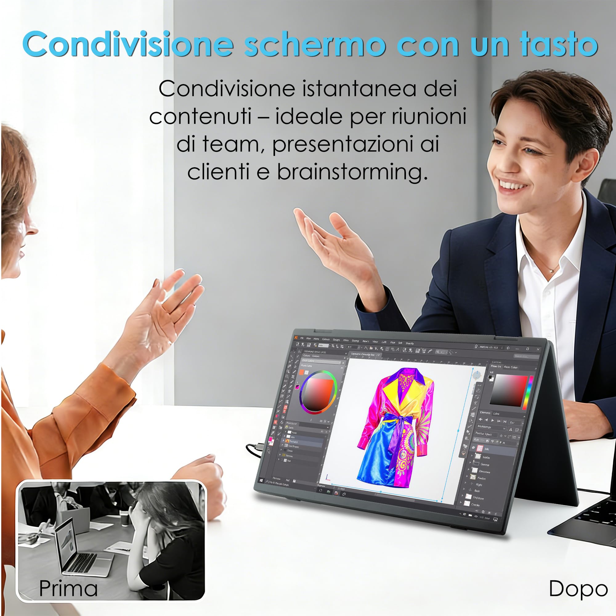 15,6 Pollici Monitor Triplo Portatile 1080P FHD Max 1920x2160 IPS USB-C HDMI Plug & Play Secondo Estensore Laptop Schermo Esterno per Multitasking Ufficio Casa Viaggi -Nero