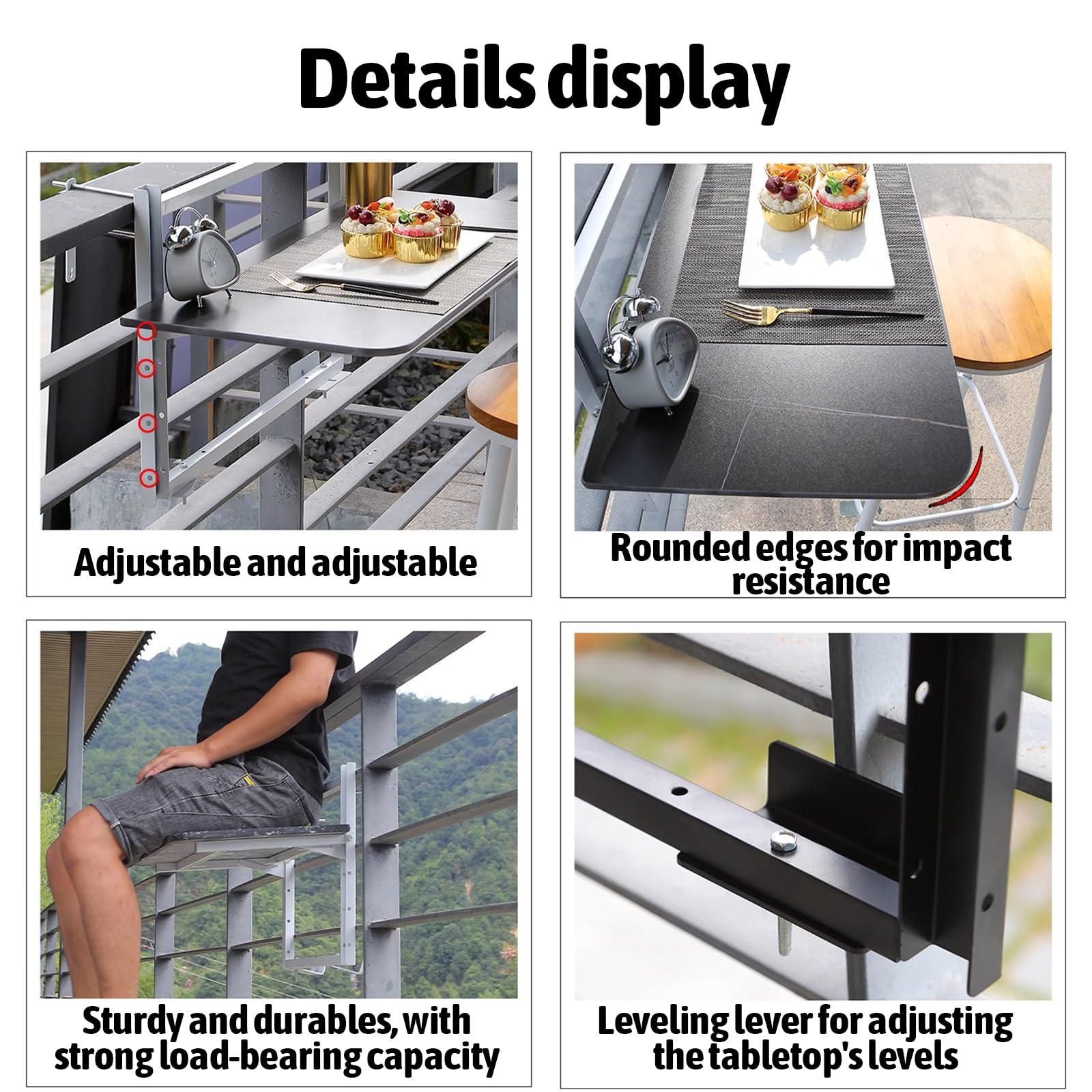 Tavolo pieghevole da appendere per balcone e patio, tavolo salvaspazio per esterni, con altezza regolabile, ideale per pranzi all'aperto e barbecue