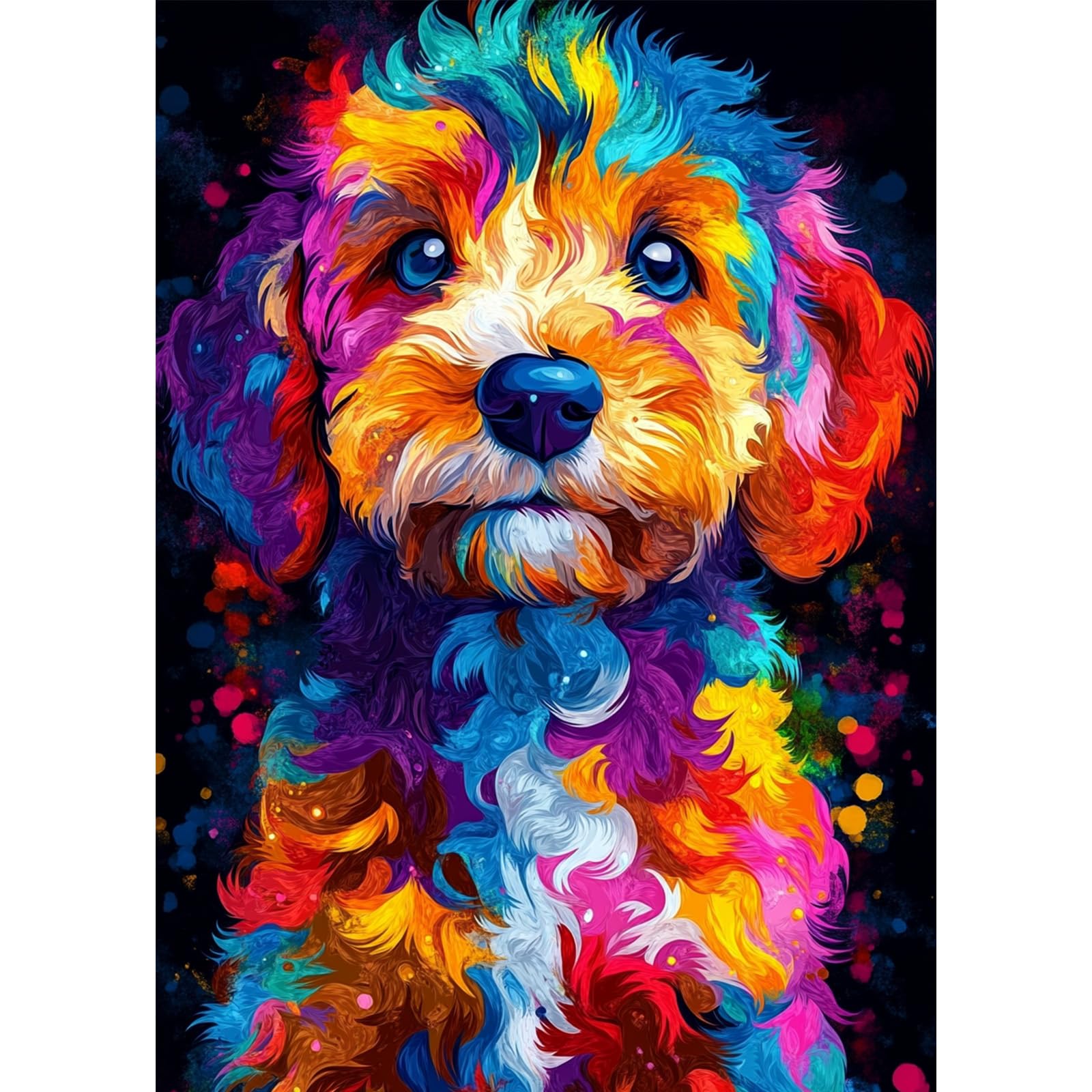 QENSPE Colourful Dog Diamond Art Kits Adults 5d Diamond Painting Puppy for Beginners Gem Art Full Round Crystal Canvas Painting DIY Crafts Home Wall Decor 12x16 inch Canvas