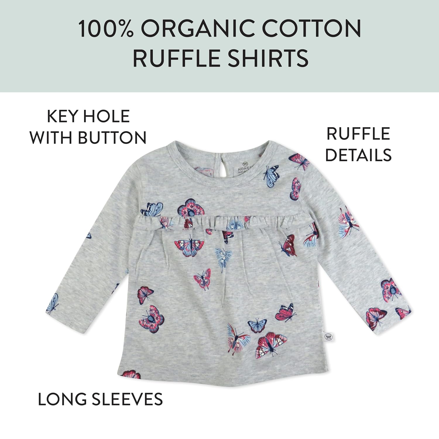 HonestBaby 3-Pack Long Sleeve Babydoll Top with Gathered Yoke 100% Organic Cotton for Infant Baby Girls, Delicate Floral Pink, 3-6 Months - Image 4