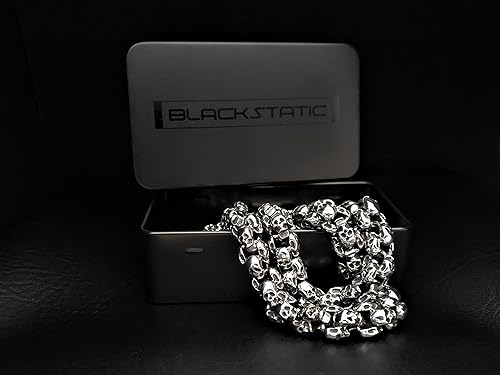 Miniatura 2 de Birch & Bliss Blackstatic Collection - Collar de eslabones de calavera en caja de regalo de metal, acero inoxidable sólido de grado marino 316L, 26
