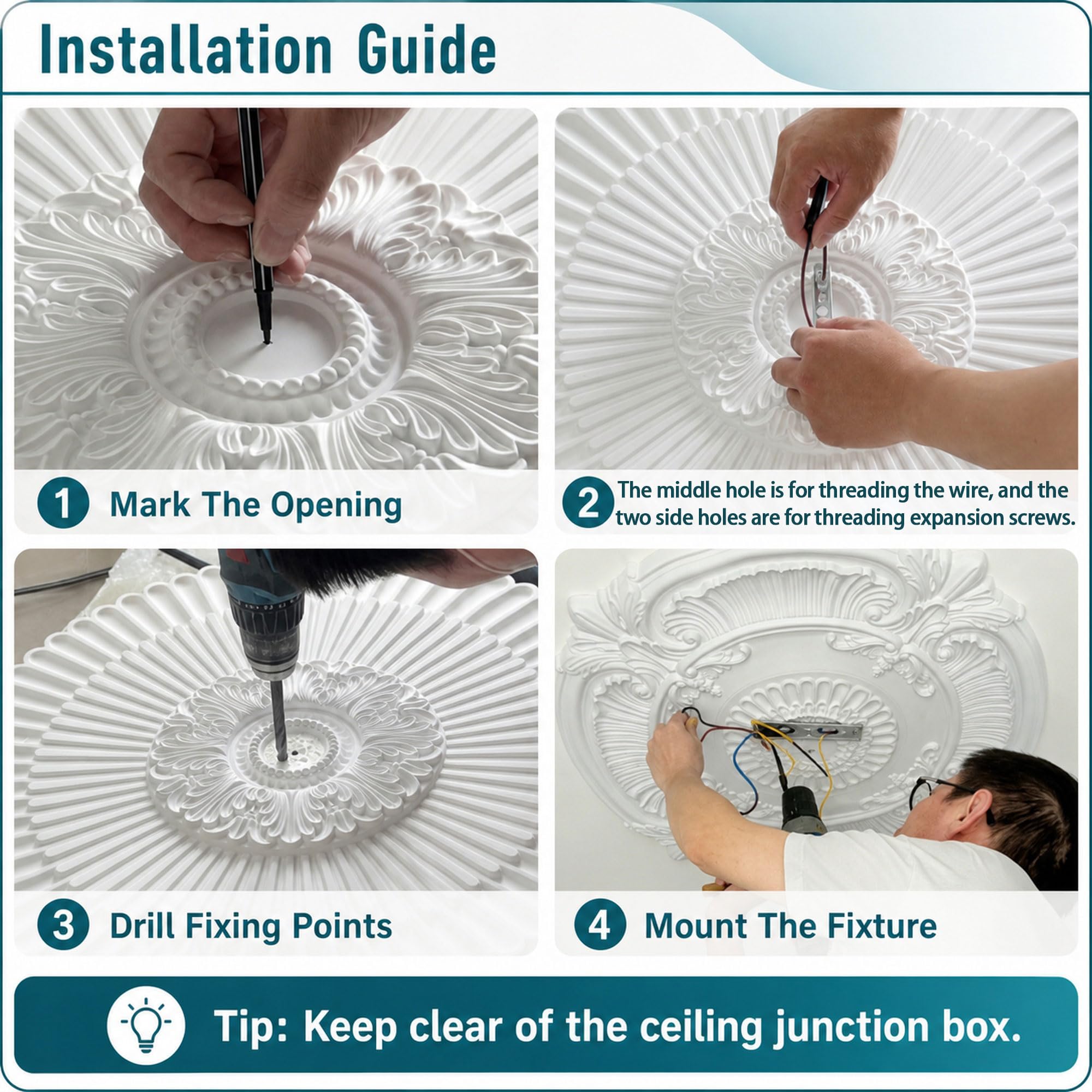 Rosone Decorativo per Soffitto, Piastra Rotonda per Ventilatore A Soffittos Leggero,Resistente alle Deformazioni,Stile Europeo,Per Casa Soggiorno Ristorante Hotel Ufficio