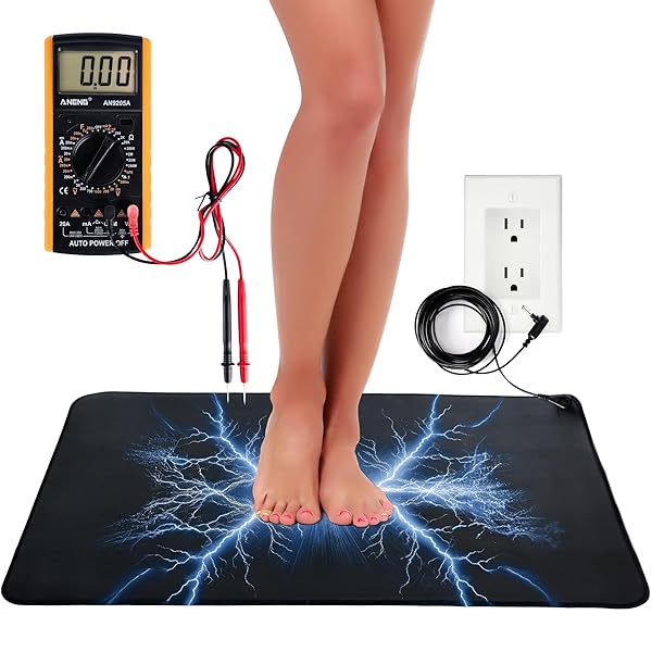EARTHVERA Grounding Mat For Feet - With Multimeter for Monitoring Body Voltage Drop - Boost Blood Circulation, Inflammation Relief, Improved Overall Health - Earthing Mat for Office Desk or Feet