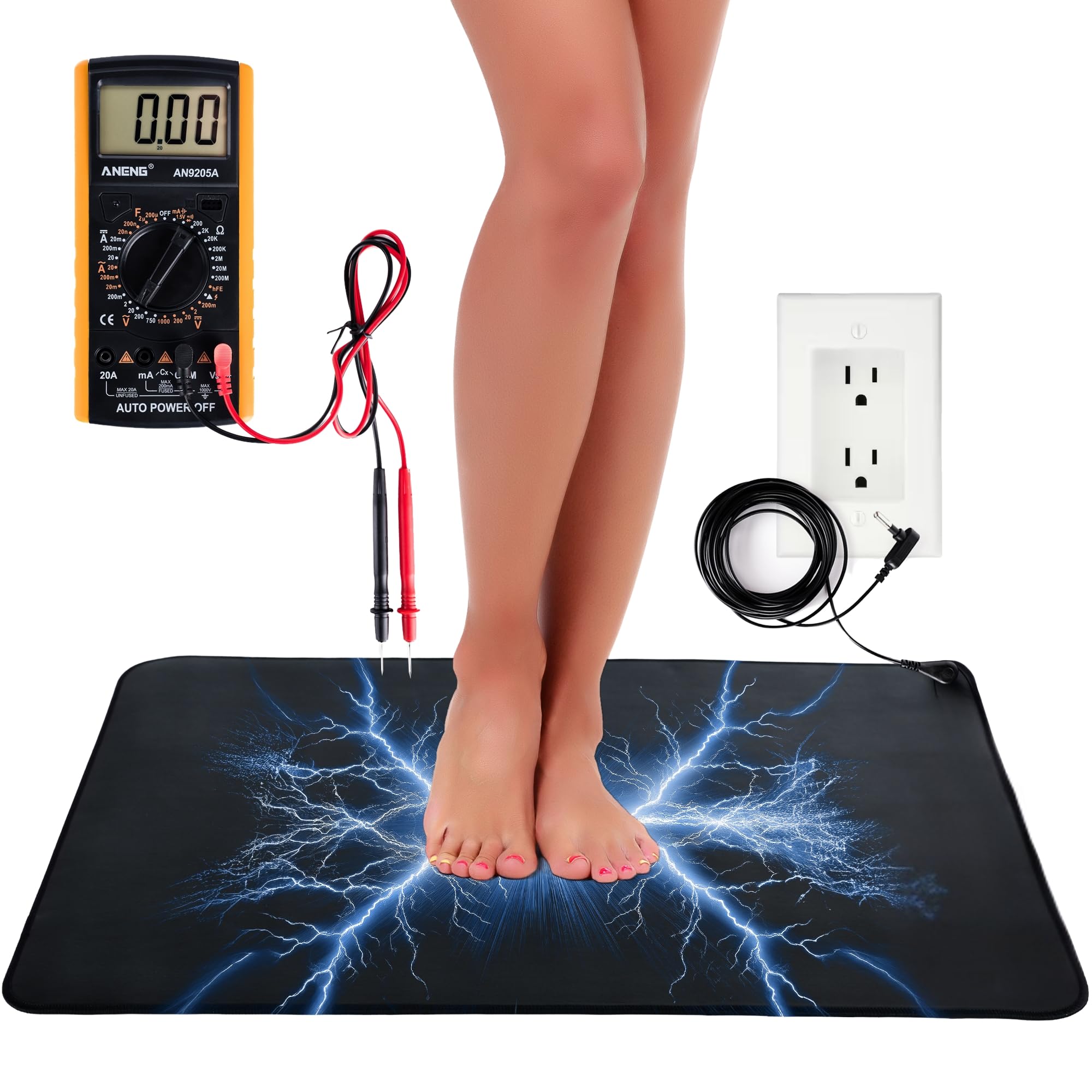 Grounding Mat For Feet - With Multimeter for Monitoring Body Voltage Drop - Boost Blood Circulation, Inflammation Relief, Improved Overall Health - Earthing Mat for Office Desk or Feet