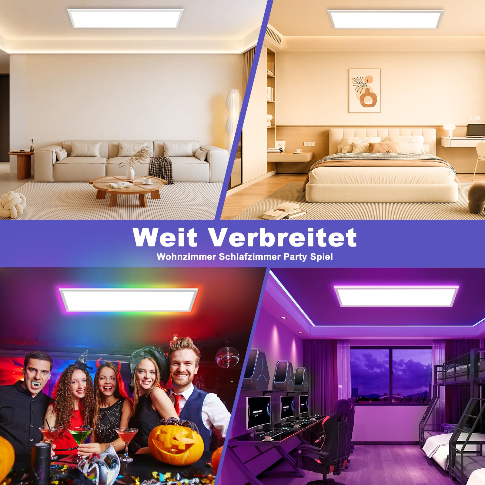 Deckenlampe Led Deckenleuchte Dimmbar Flach - 100x25CM RGB Backlight LED Panel Lampe Decke mit Fernbedienung Timer 3000K-6500K 30W 2543LM für Wohnzimmer Badezimmer küche Schlafzimmer Tageslichtlampe