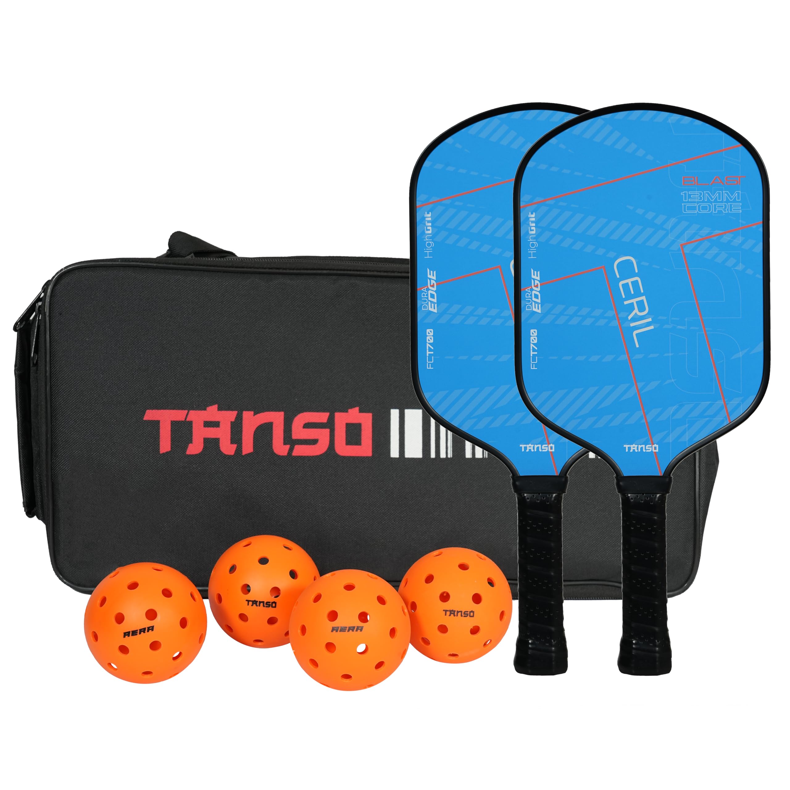 TANSO Ceril Blast T700 Pickleball Paddle Starter Bundle with 2 Paddles and 4 Pickleballs and Free Carry Bag ((High Grit Surface, 13mm Thick Hexa Core Pickleball Paddle)-image-17