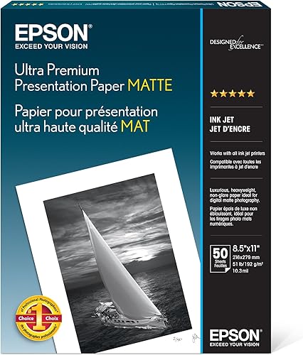 Epson papel MATTE ultra premium, presentación (8.5x11 pulgadas, 50 hojas) (S041341), Blanco