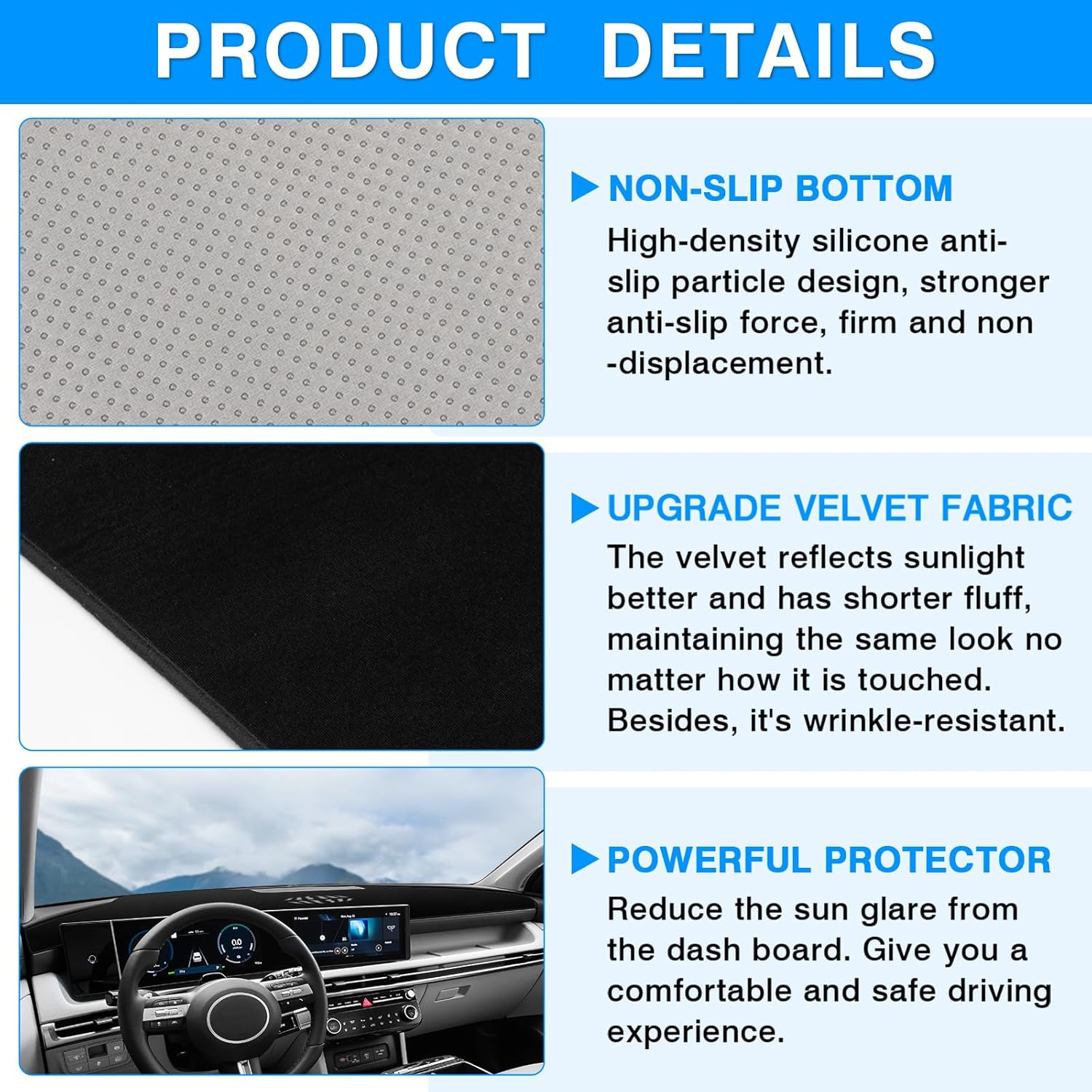Autorder Dashboard Cover Mat for Hyundai Tucson 2025 2026 Accessories Dash Cover Upgrade Velvet Dash Mat Sunshade Glare UV Rays Protector