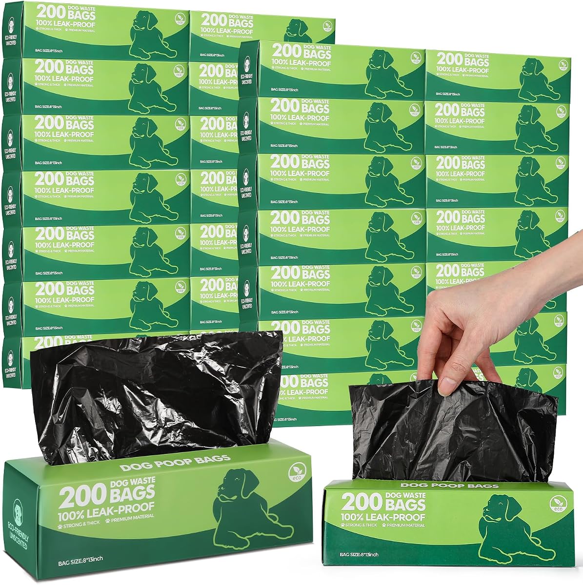 Harloon 6000 Counts Dog Poop Waste Bags Bulk, 30 Rolls Pet Waste Bags, Extra Thick Strong Leak Proof, for Walking, Travel, Park, Puppy Cleanup,Universal Doggy Rolls Waste-Box(Black,12 x 8 Inches)
