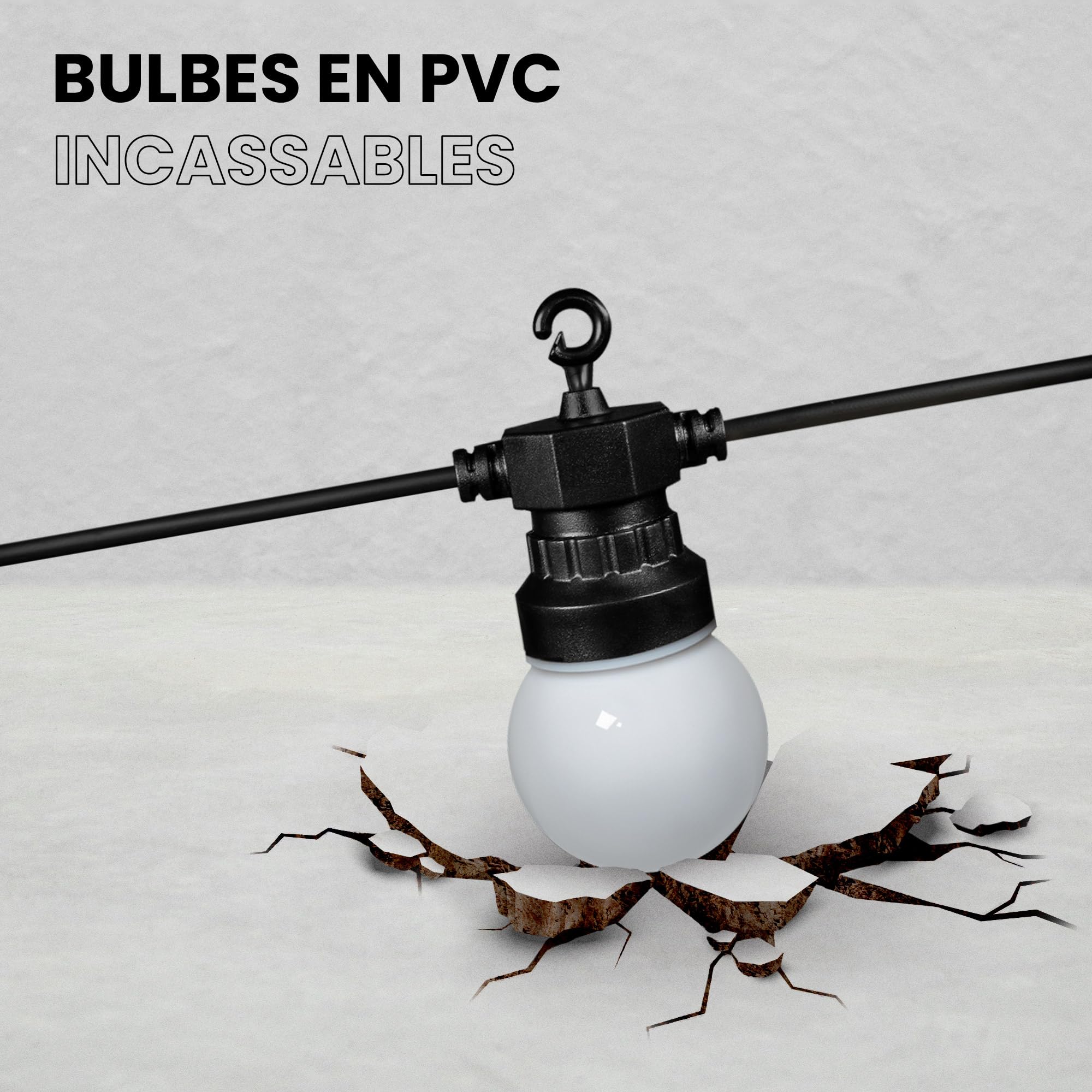 Guirnalda Luces Exterior 10M 20 Bombillas LED Blanco Cálido - Guirnalda Luminosa IP44 Impermeable con Cable 3M - Decoración Jardín Terraza Fiestas